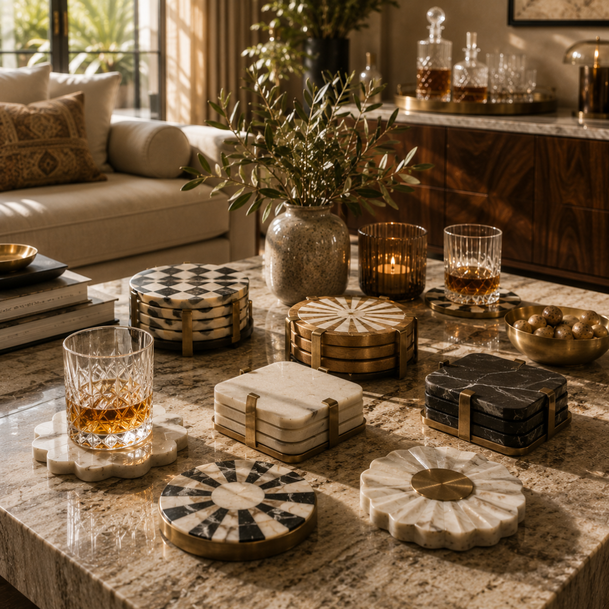 luxury marble and wooden coasters online