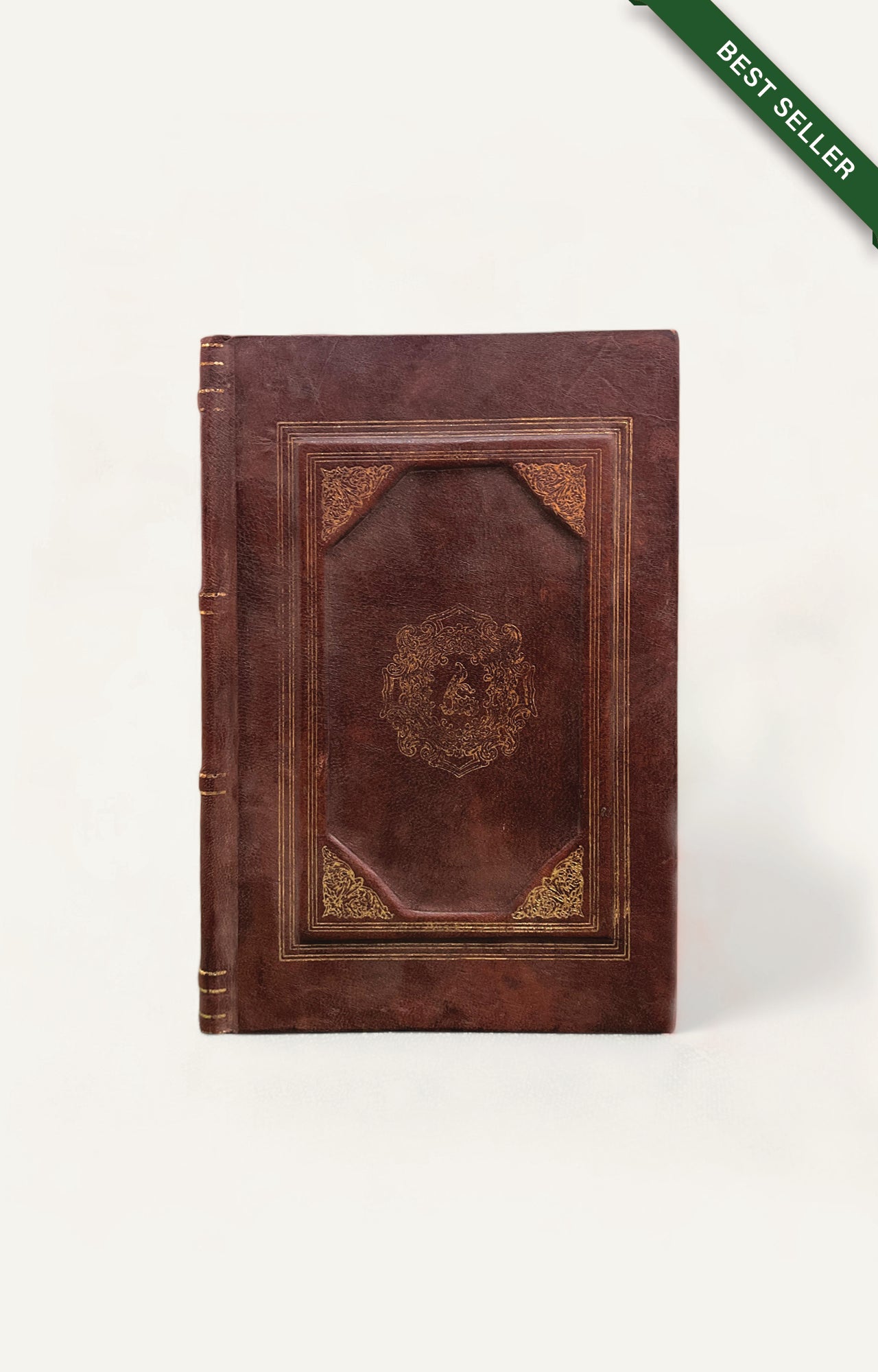 faux leather book with gold embossing and accents on the cover