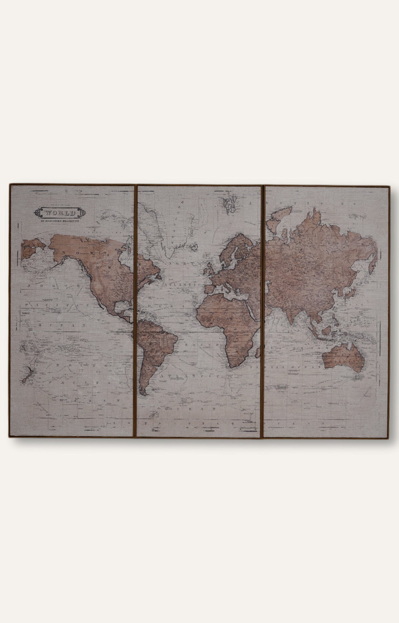 Set of 3 World Maps Textured Prints on Hessian Fabric