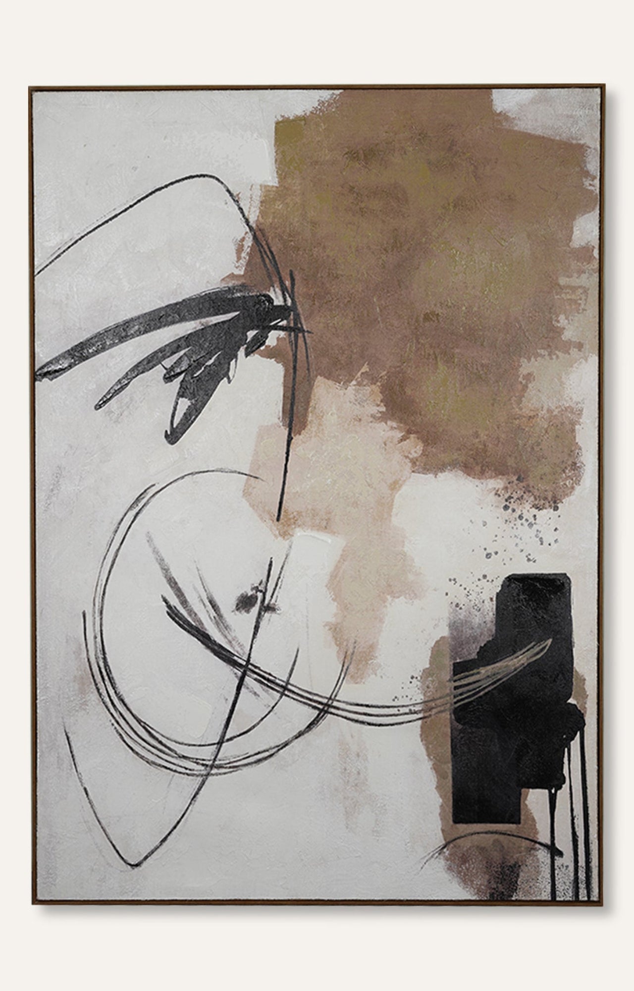 Monochrome Abstract Heavy Textured Art on Hessian with Frame