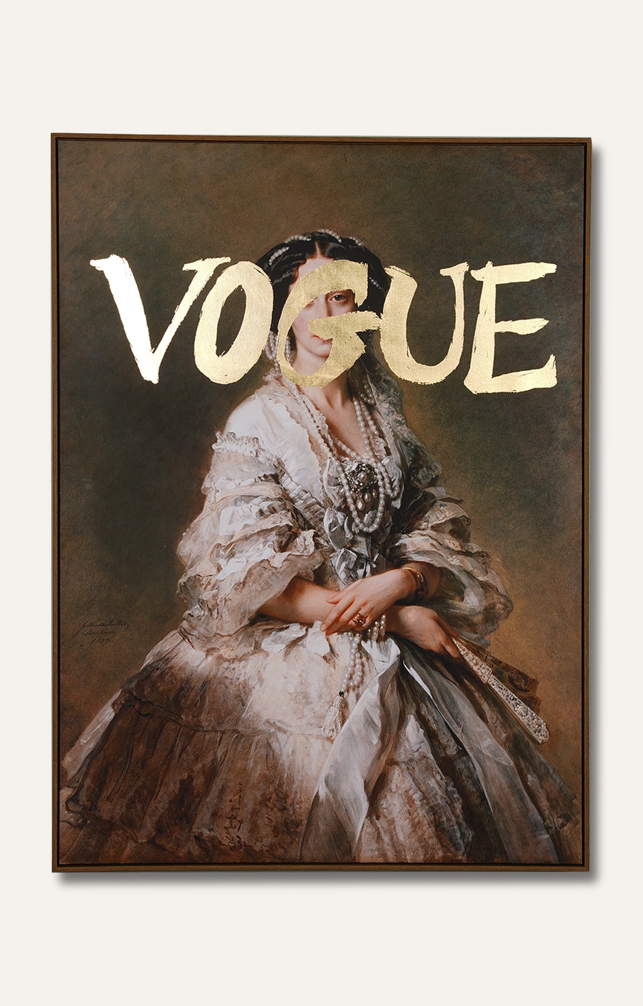 Classic Vogue Lady Canvas Print Wall Art with Golden Foil Embellishment