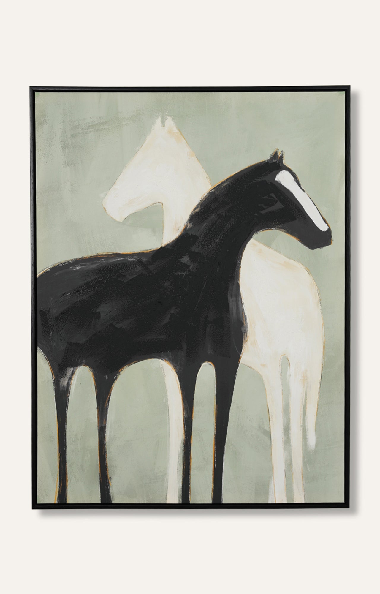 Black and White Horses Canvas Painting with Frame