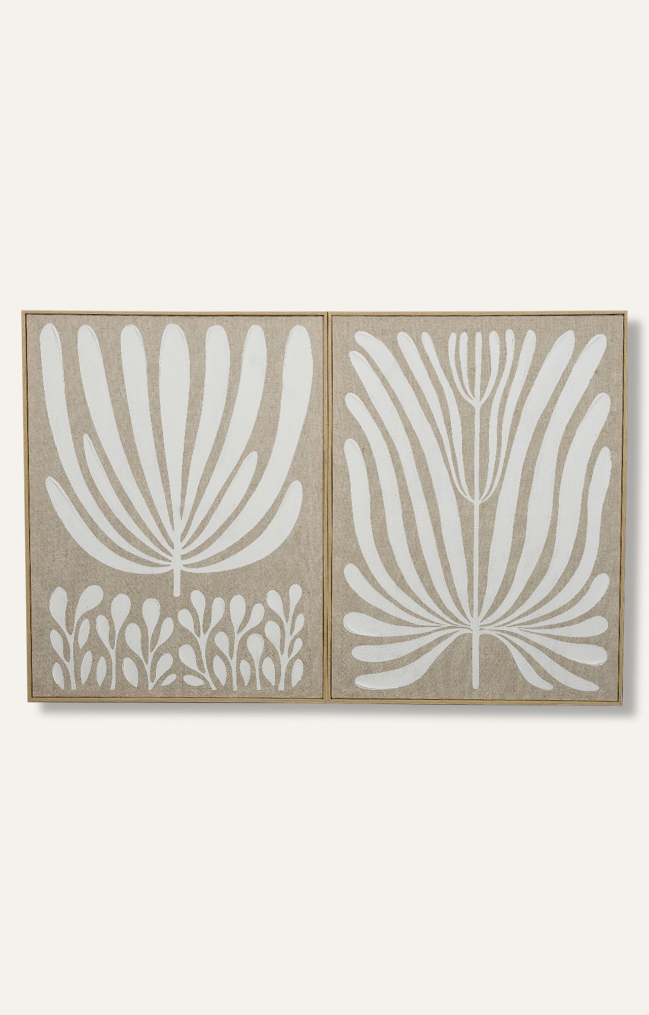 White and Brown Hand-painted Canvas Art Set of 2