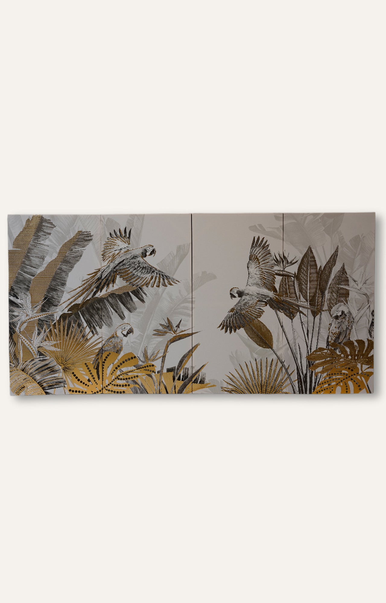 Golden Tropics Parrot Canvas Print with Foil Embellishments Wall Painting Set of 4