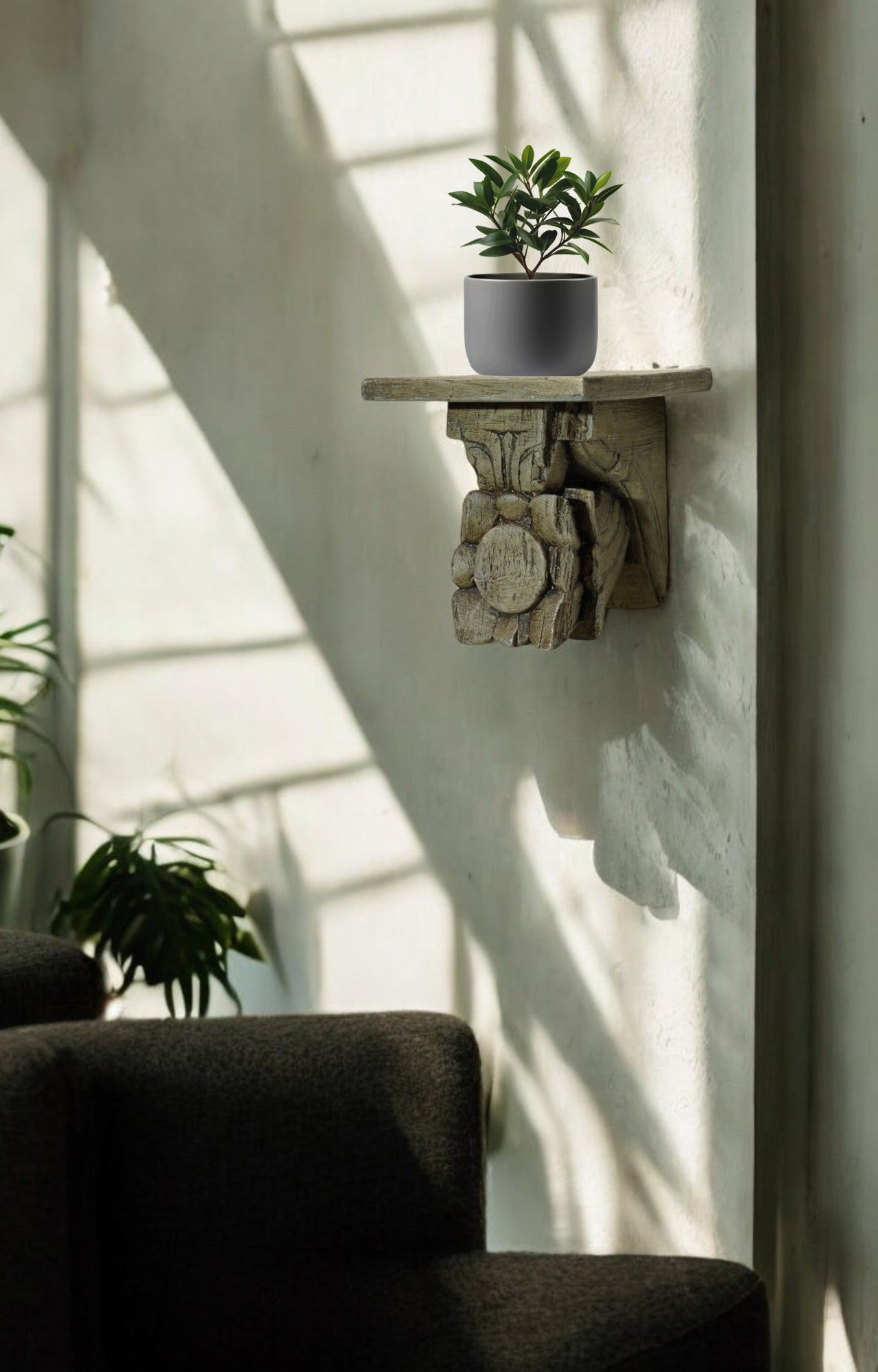 Vintage Wooden Shelf Carved Floral Wall Brackets