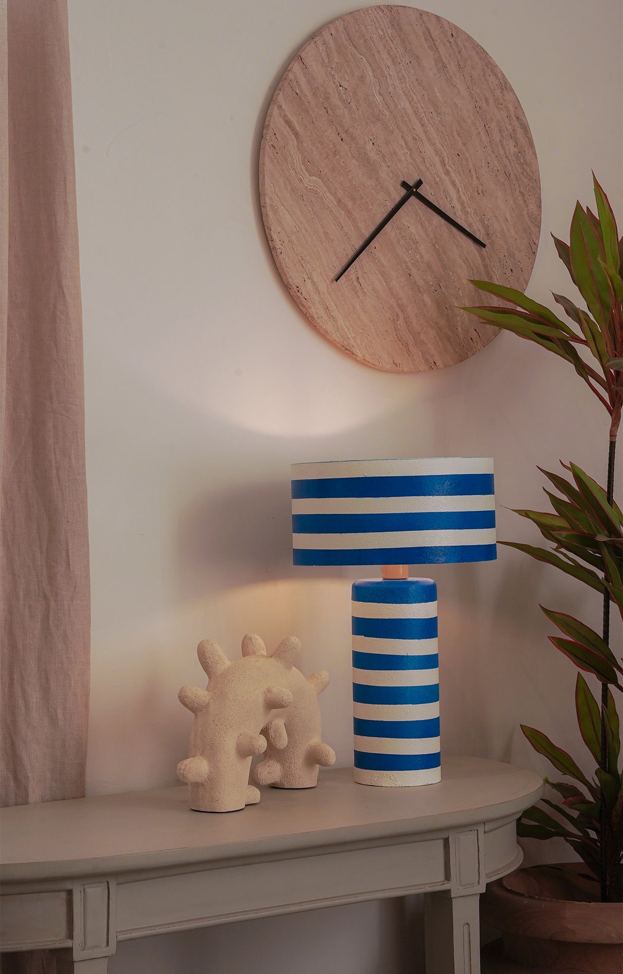Coastal Blue & White Striped Plaster Table Lamp