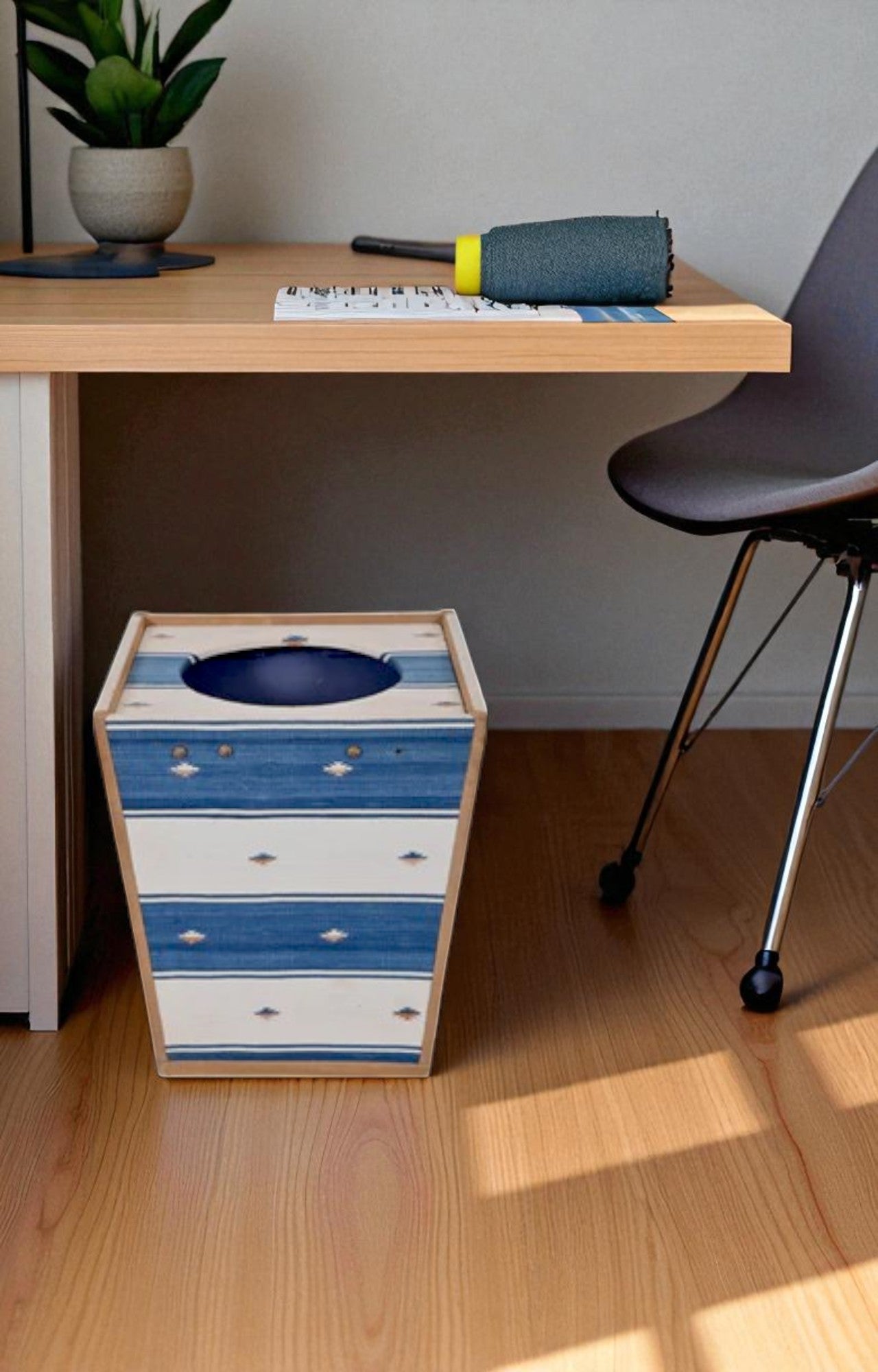 Handwoven Indigo Striped Dhurrie Basket