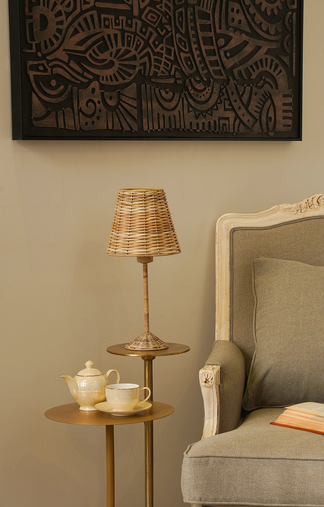 Rustic Cane Tiered Table Lamp