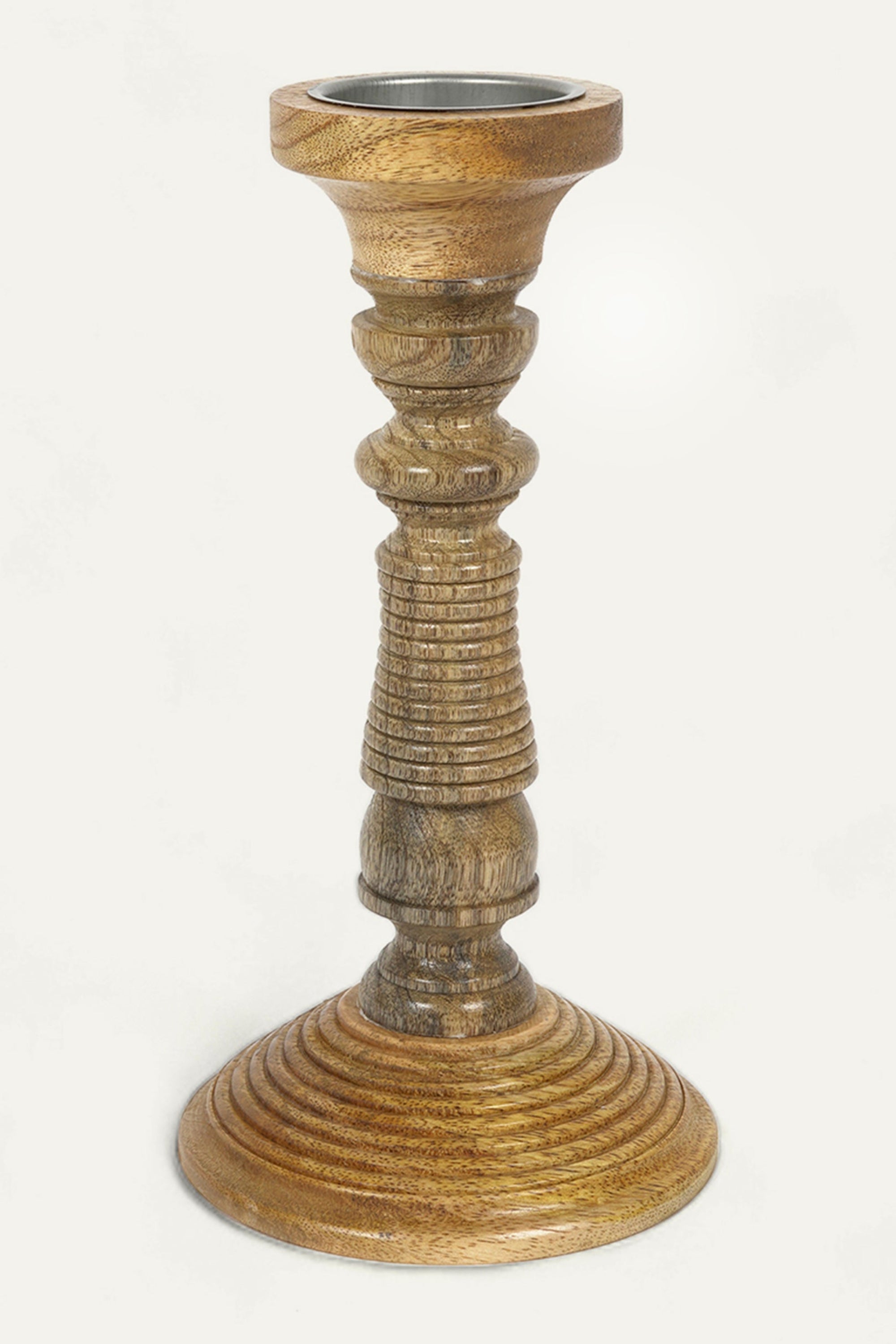 Vintage Turned Wood Candle Holder - Medium