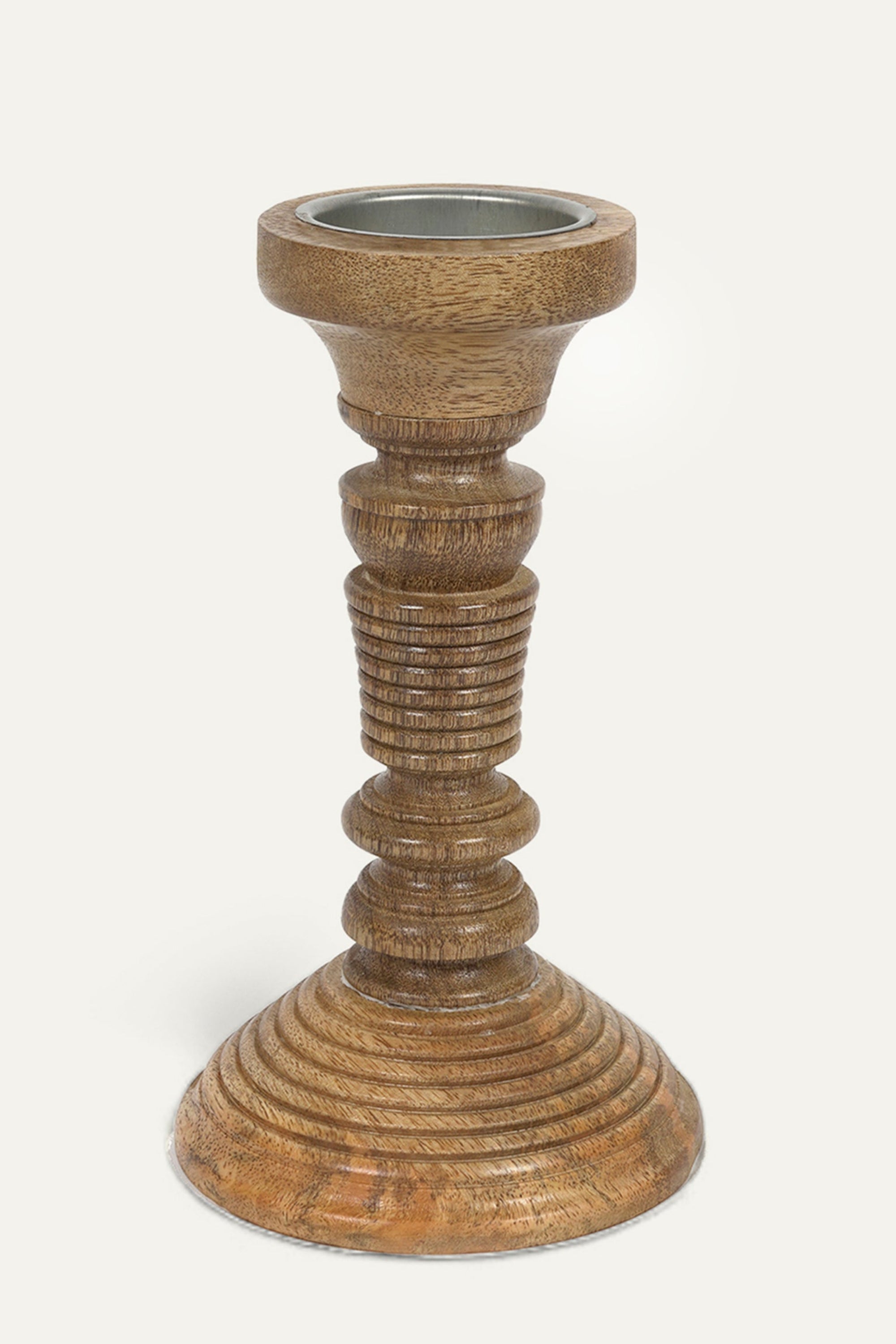 Vintage Turned Wood Candle Holder - Small