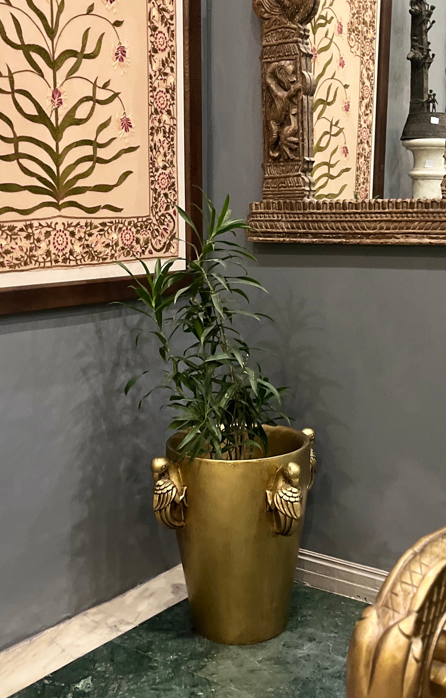 Gold Parrot Resin Planter