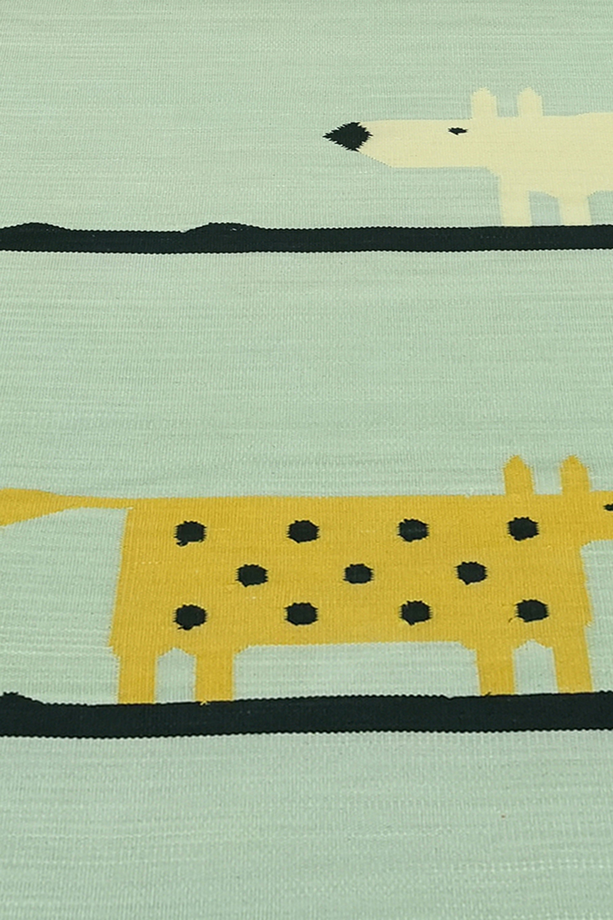 Pastel Blue Animal Motif Cotton Yoga Mat with Fringes