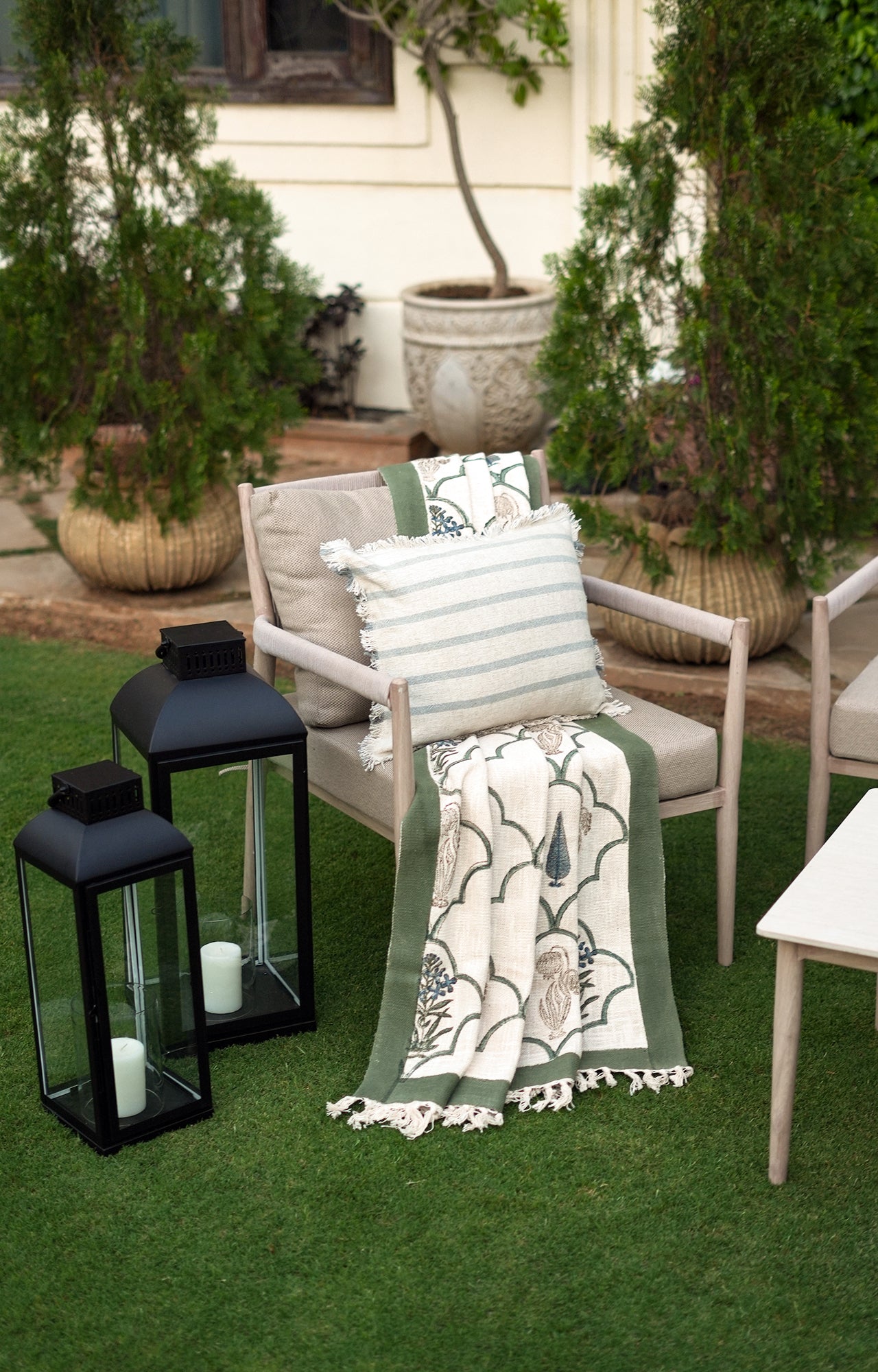 Rustic Metal Outdoor Armchair with Nylon Ropes