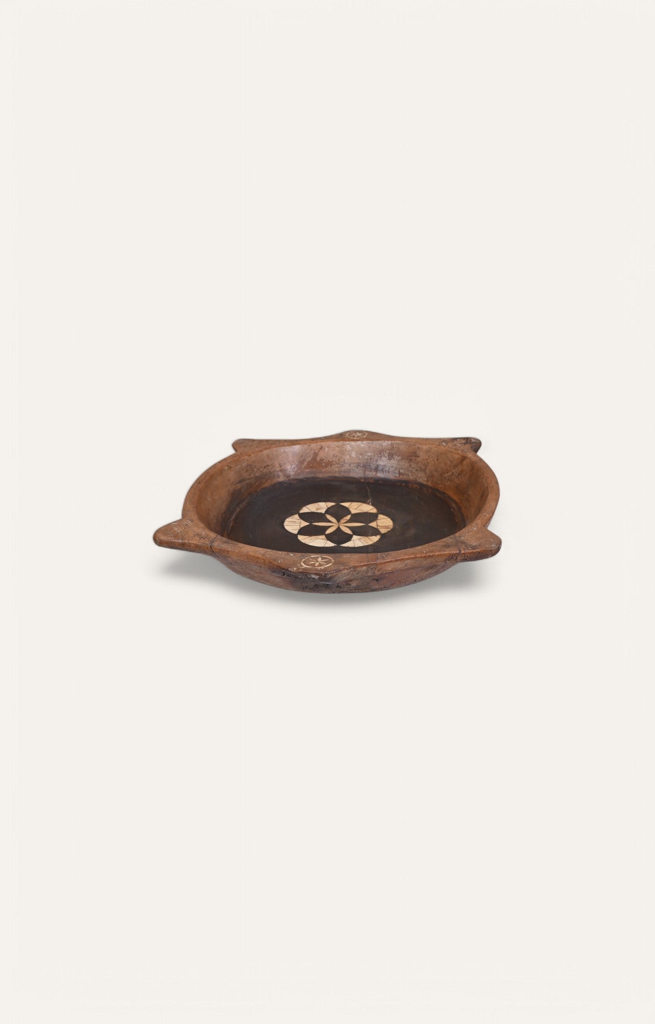 Round Wooden Tray with Raised Border