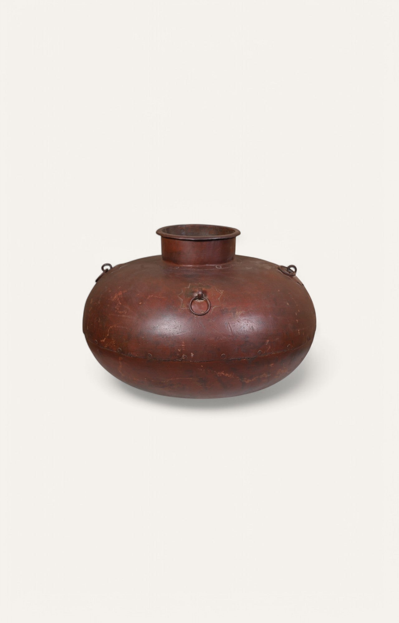 Flat Rustic Brown Metal Pot Vase