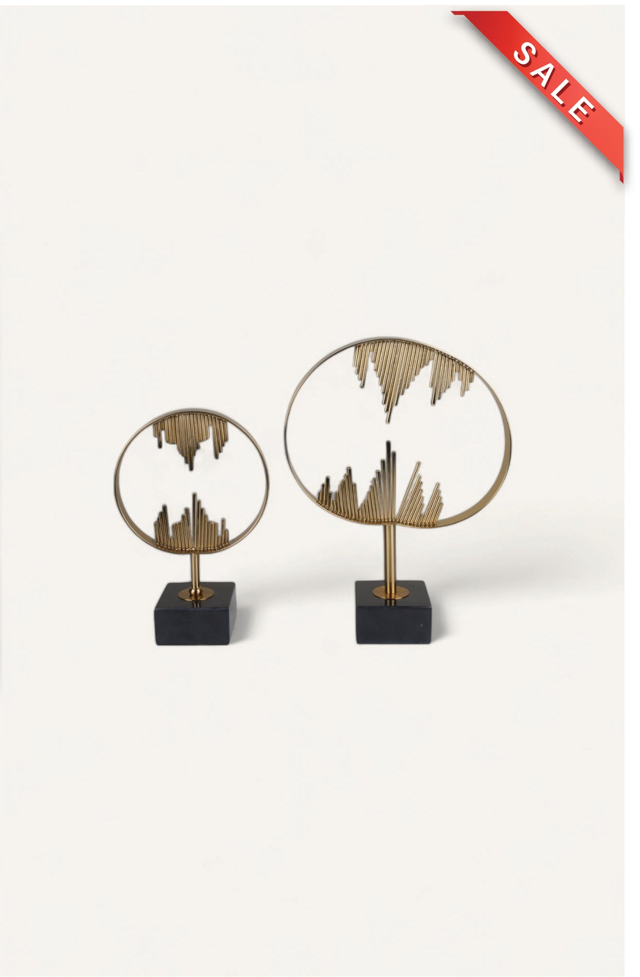 Contemporary Golden Wave Circle Sculpture - Set of 2