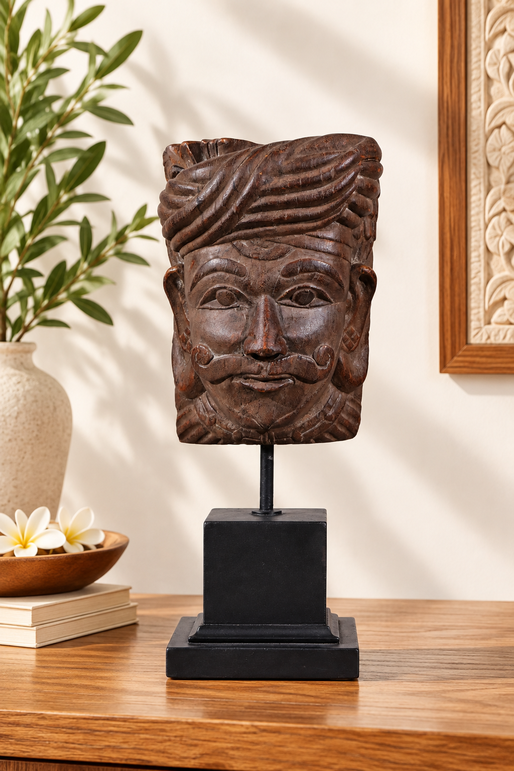 Rajasthani Turban Man Bust on Pedestal