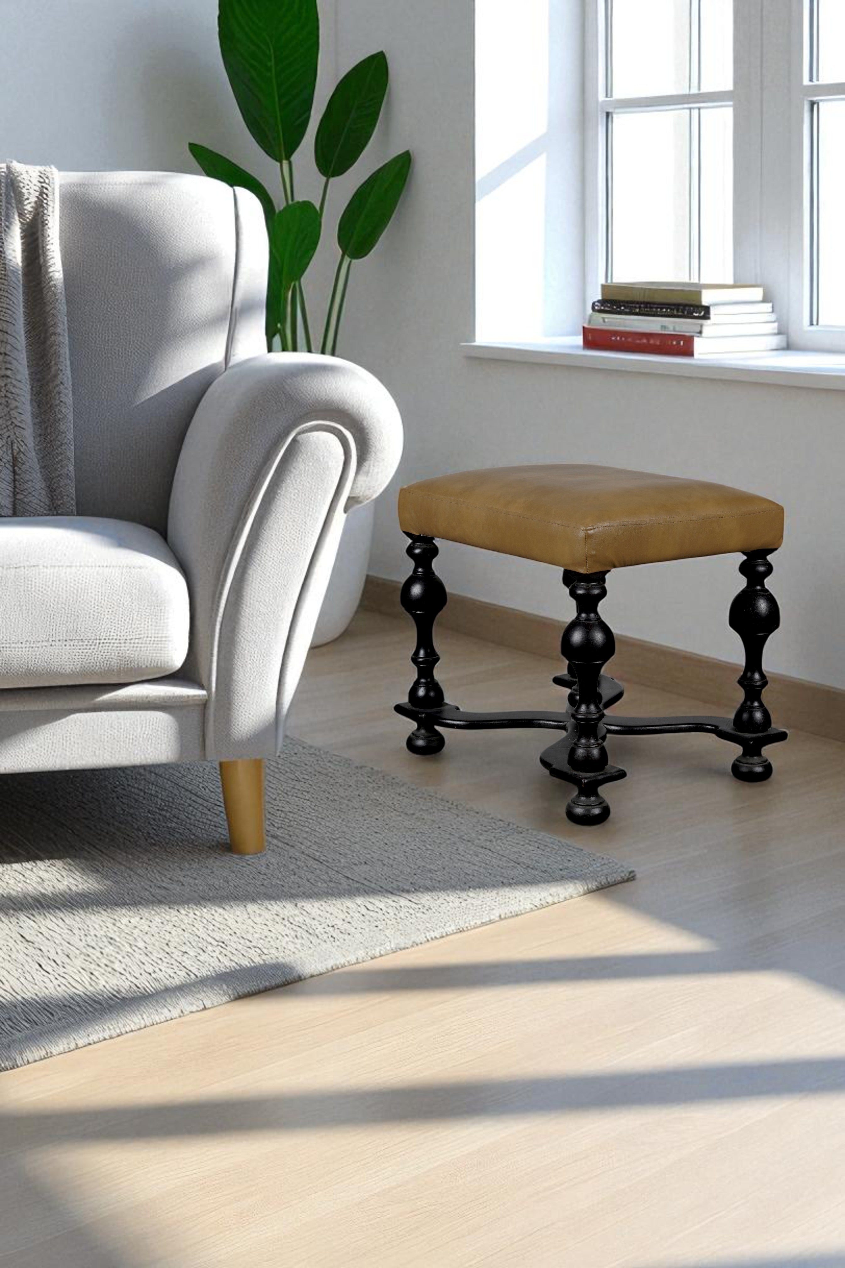 Vintage Leather Upholstered Stool