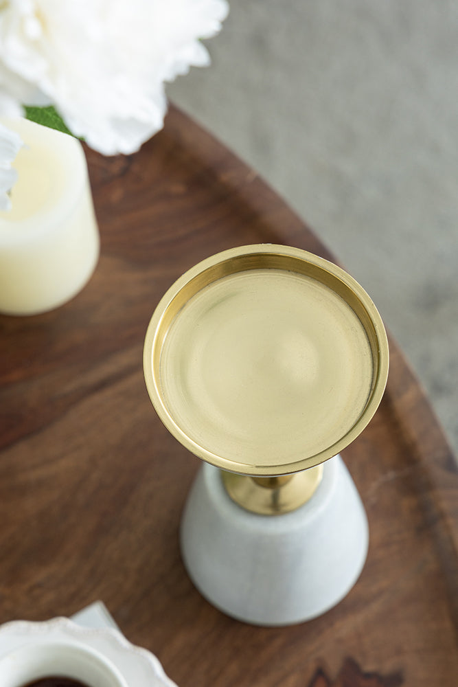 Elongated Metal Candle Holder with a Marble Base - Large