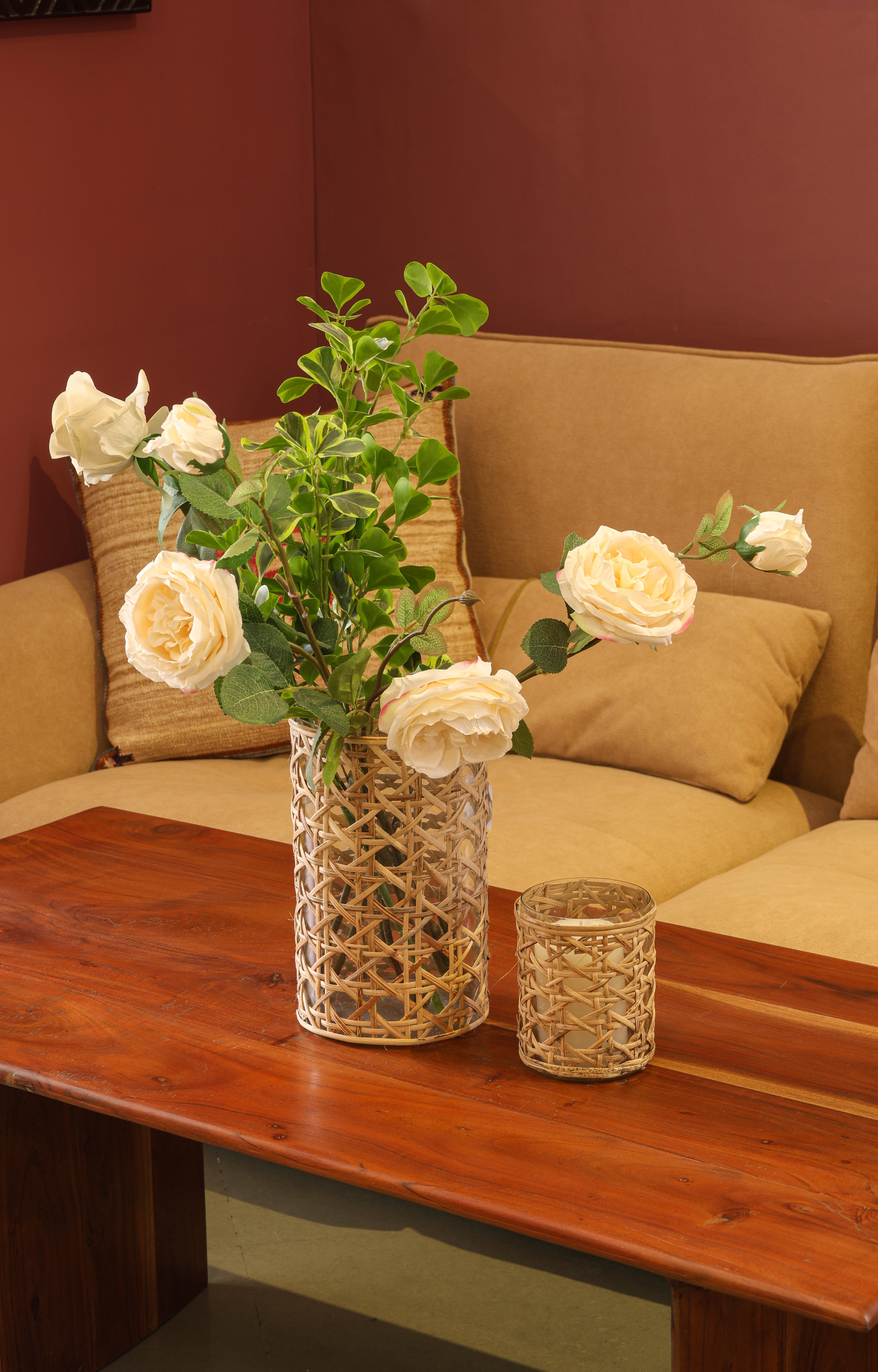 Glass Cane Weave Candle Holder Big