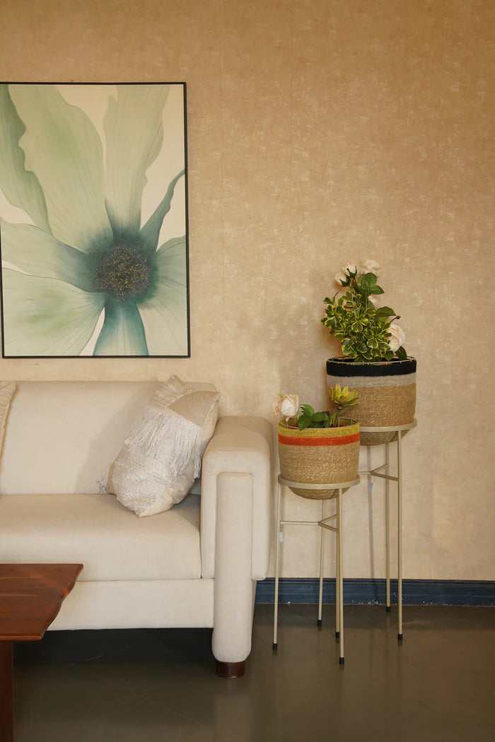 Tall Seagrass Planter with Iron Stand - Orange