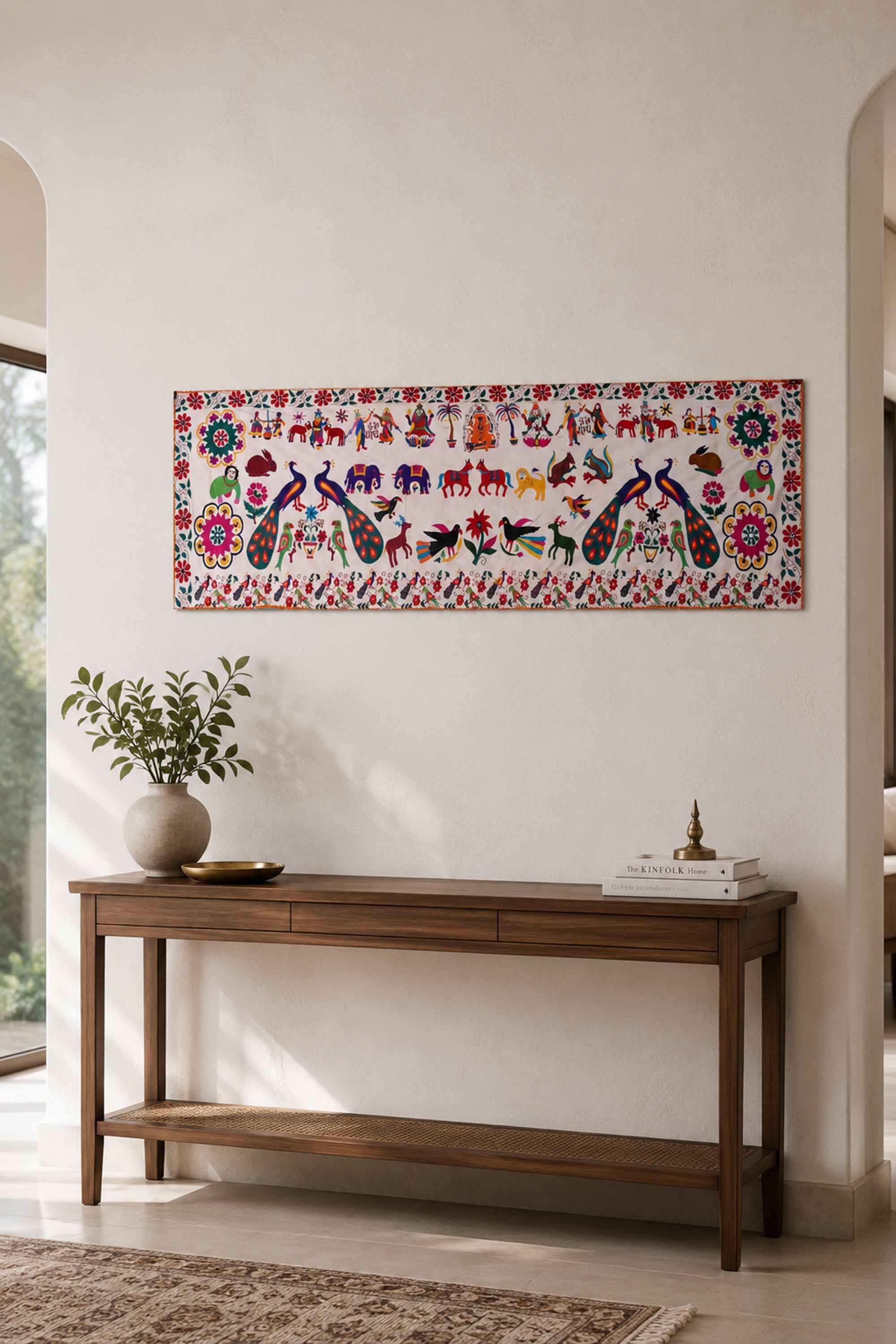 Silk Embroidered Folk Procession Textile Wall Panel