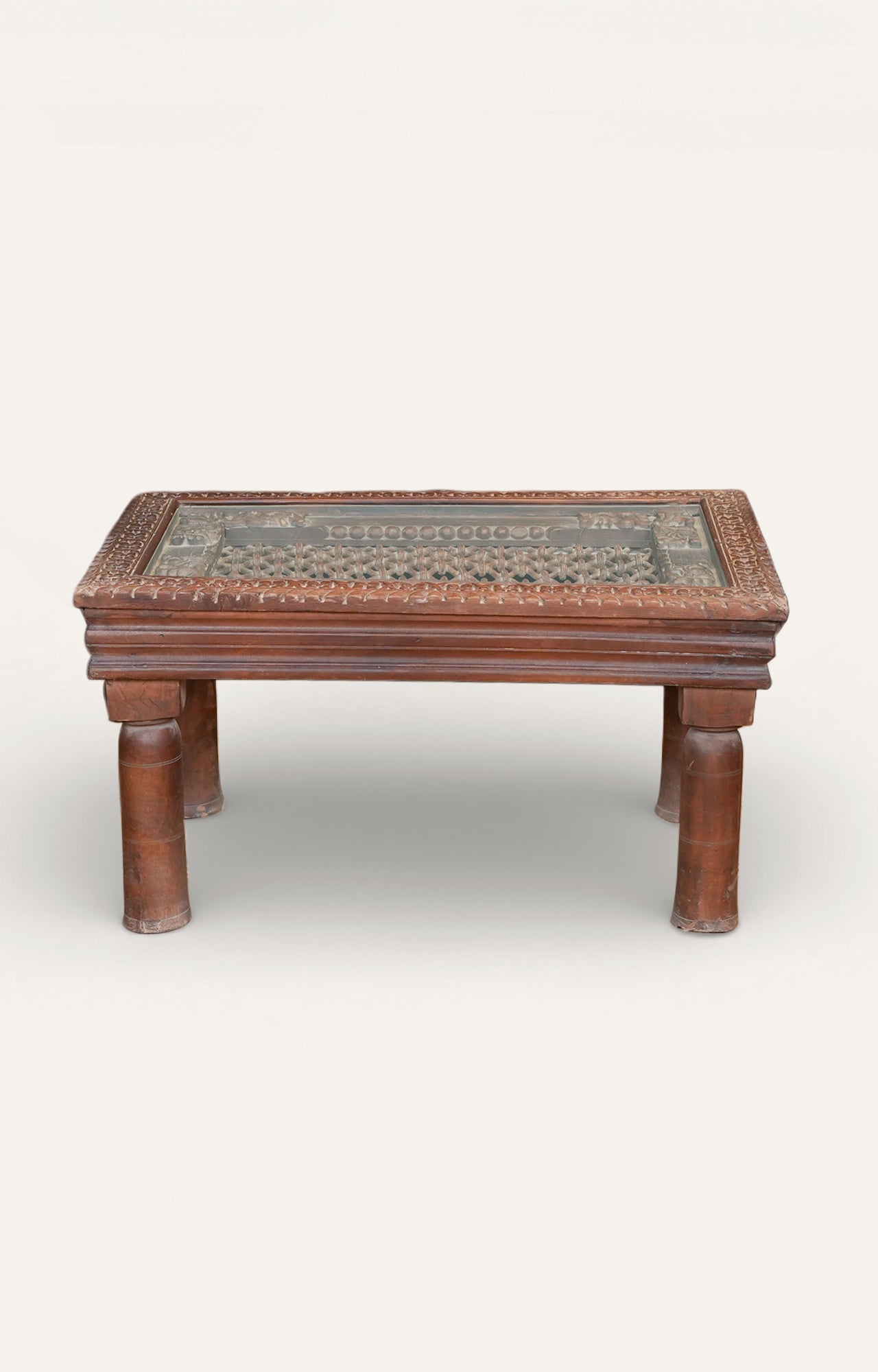 Wooden table with a patterned top