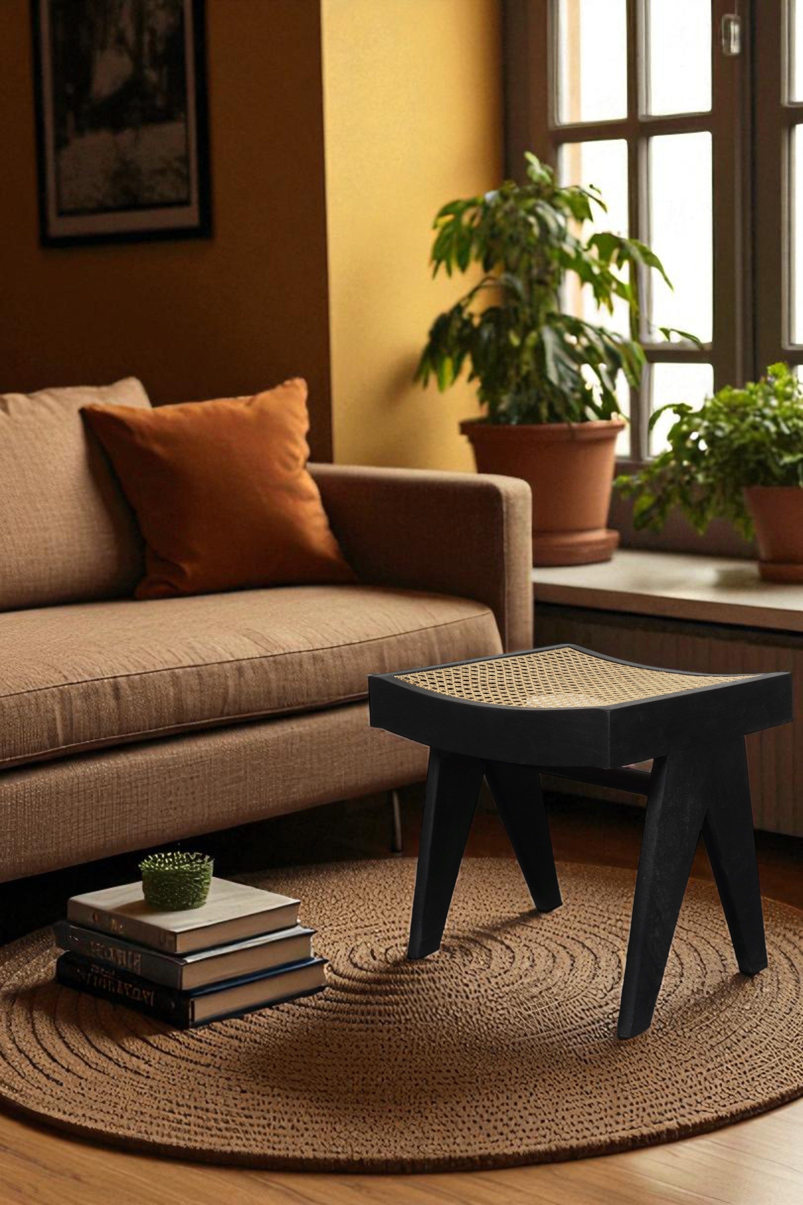 Black Rattan Stool
