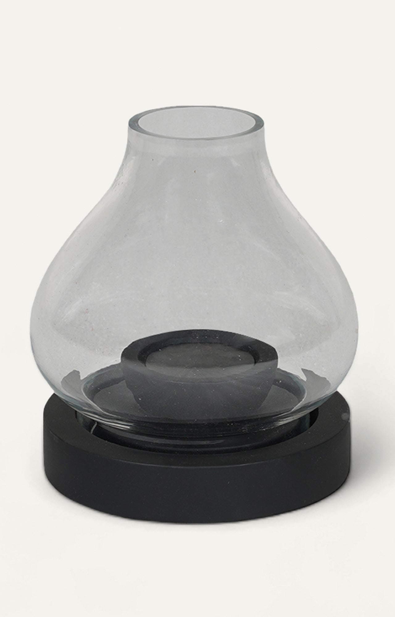 Hurricane Lantern with Black Wooden Base