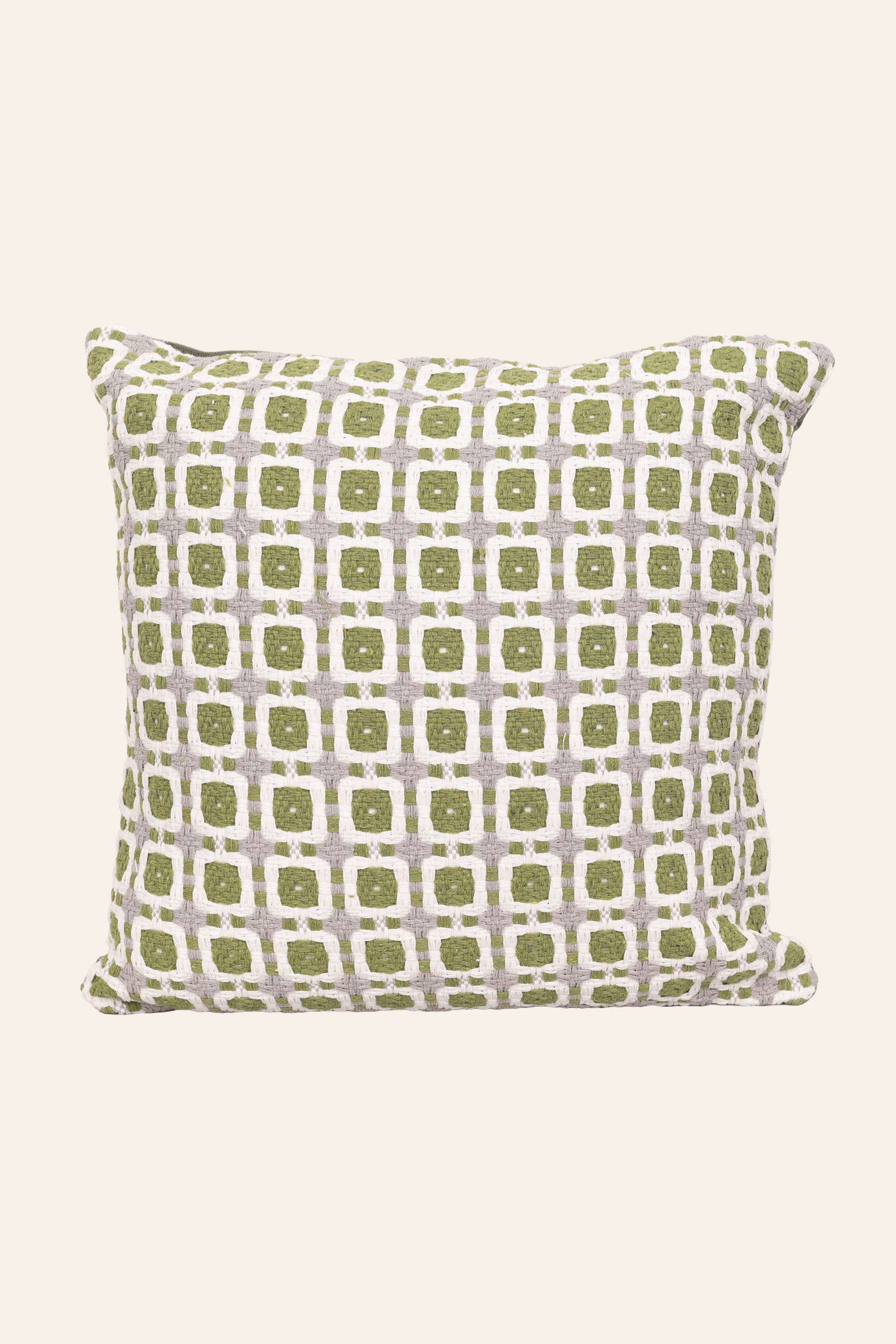 Green and White Patterned Jacquard Cushion
