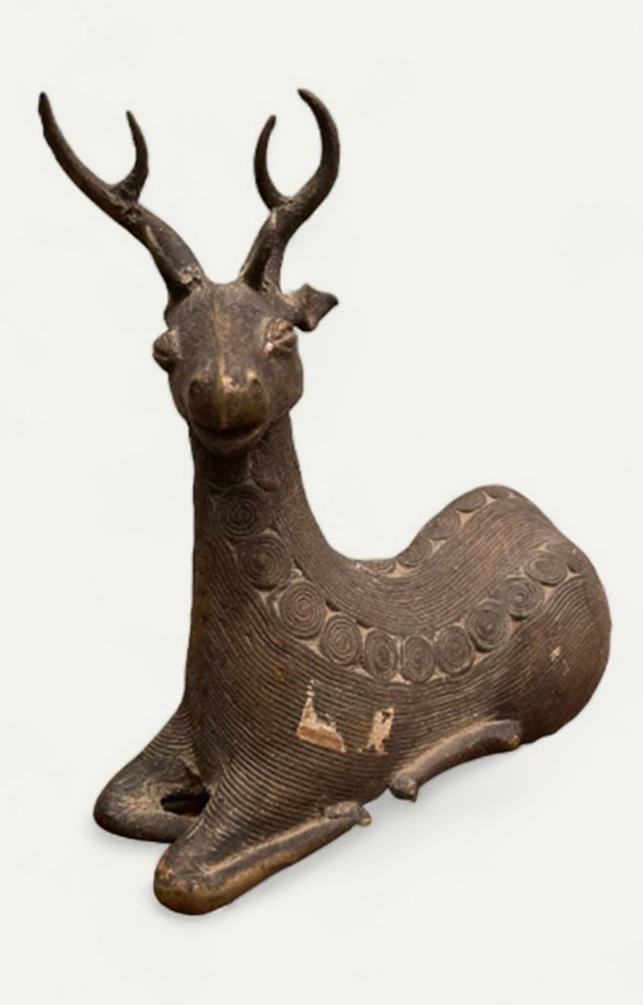 Vintage Tribal Reindeer Sitting Brass Statue