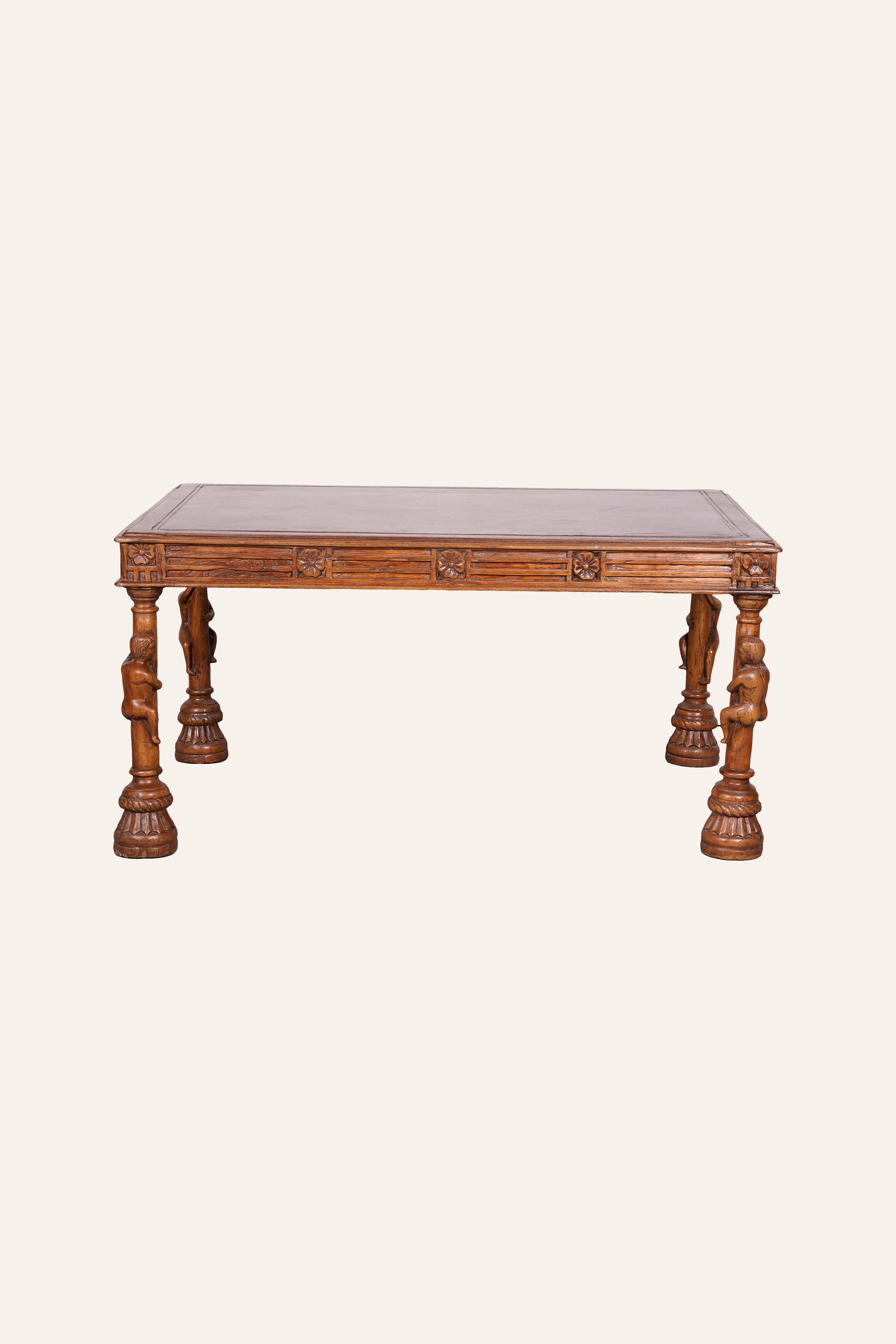 Indian Heritage Style Figural Leg Carved Coffee Table