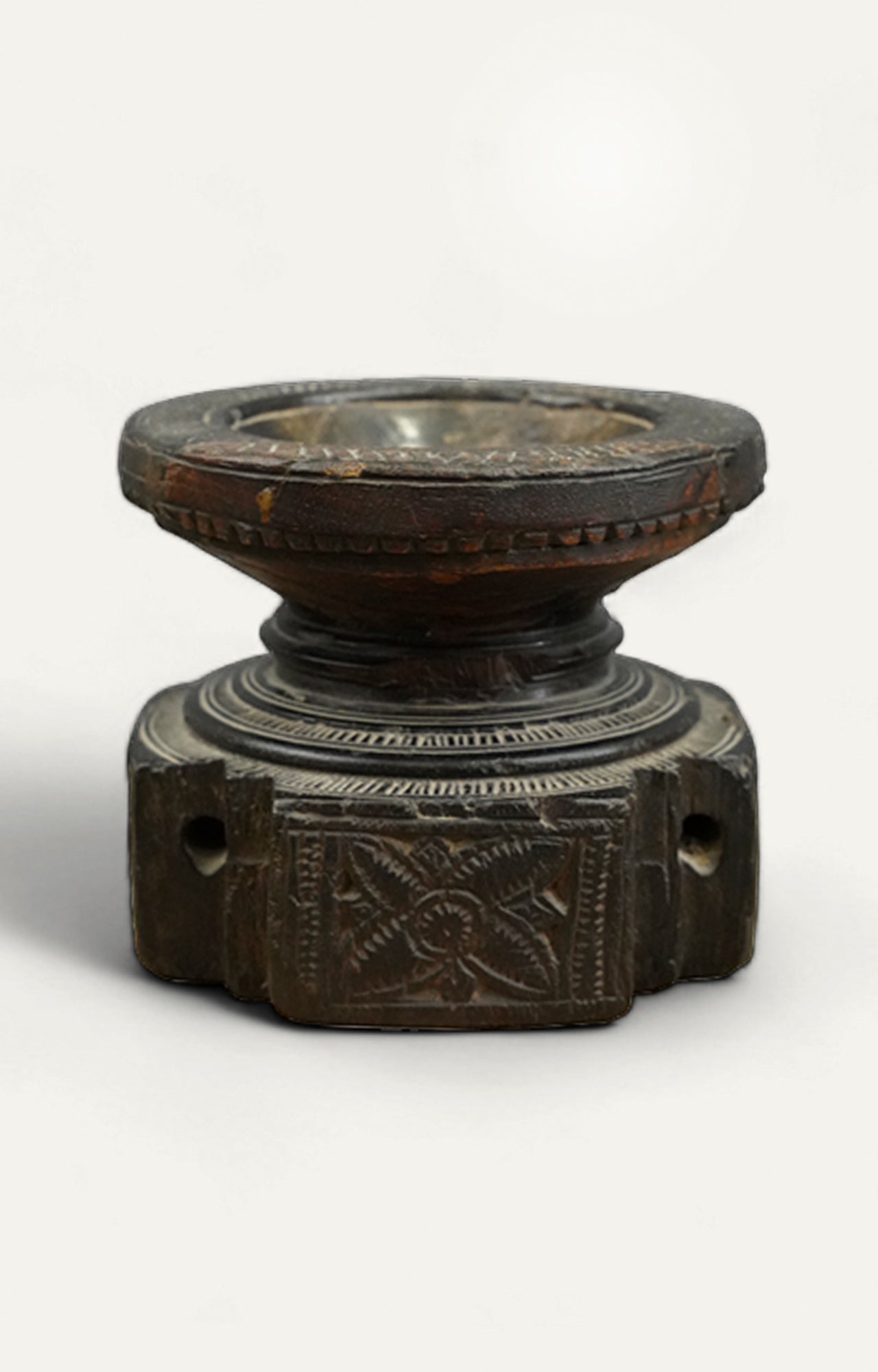 Dark Wood Carved Candle Holder