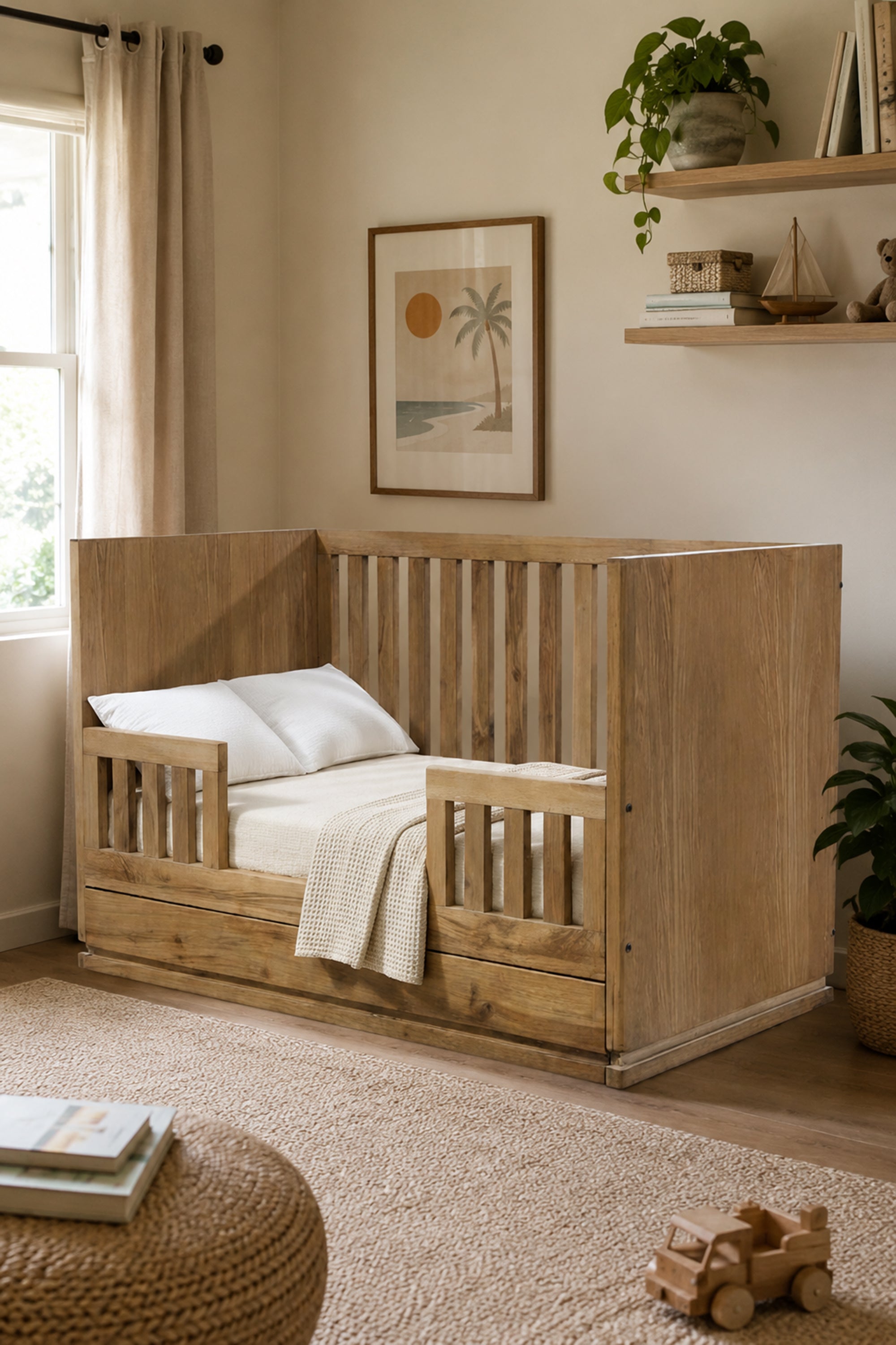 Slatted Wooden Kid's Bed in Brown