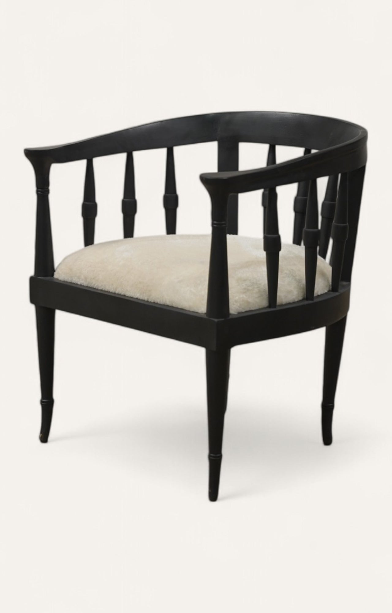 Black Mid-Century Armchair with Faux Fur Seat