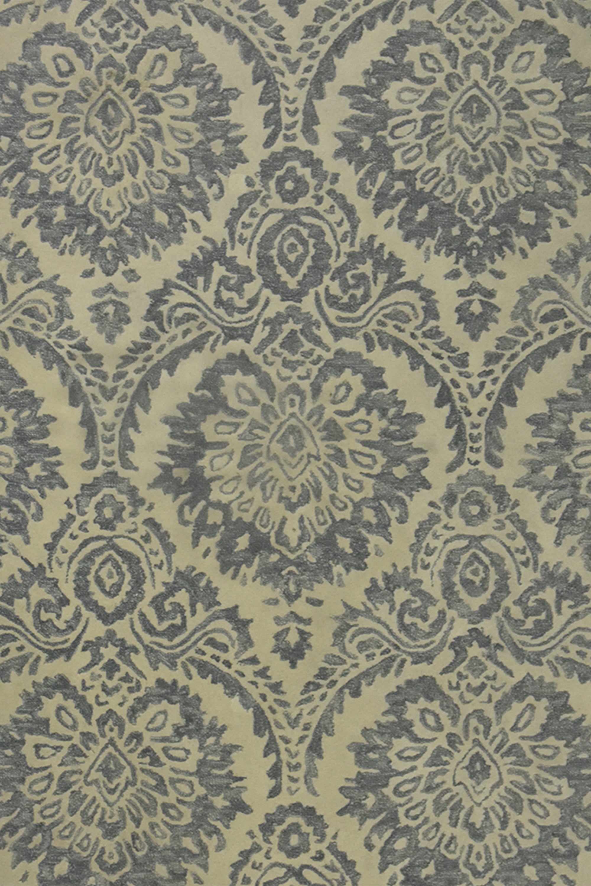 8x10 Ft. Ivory Grey Damask Pattern Wool Area Carpet