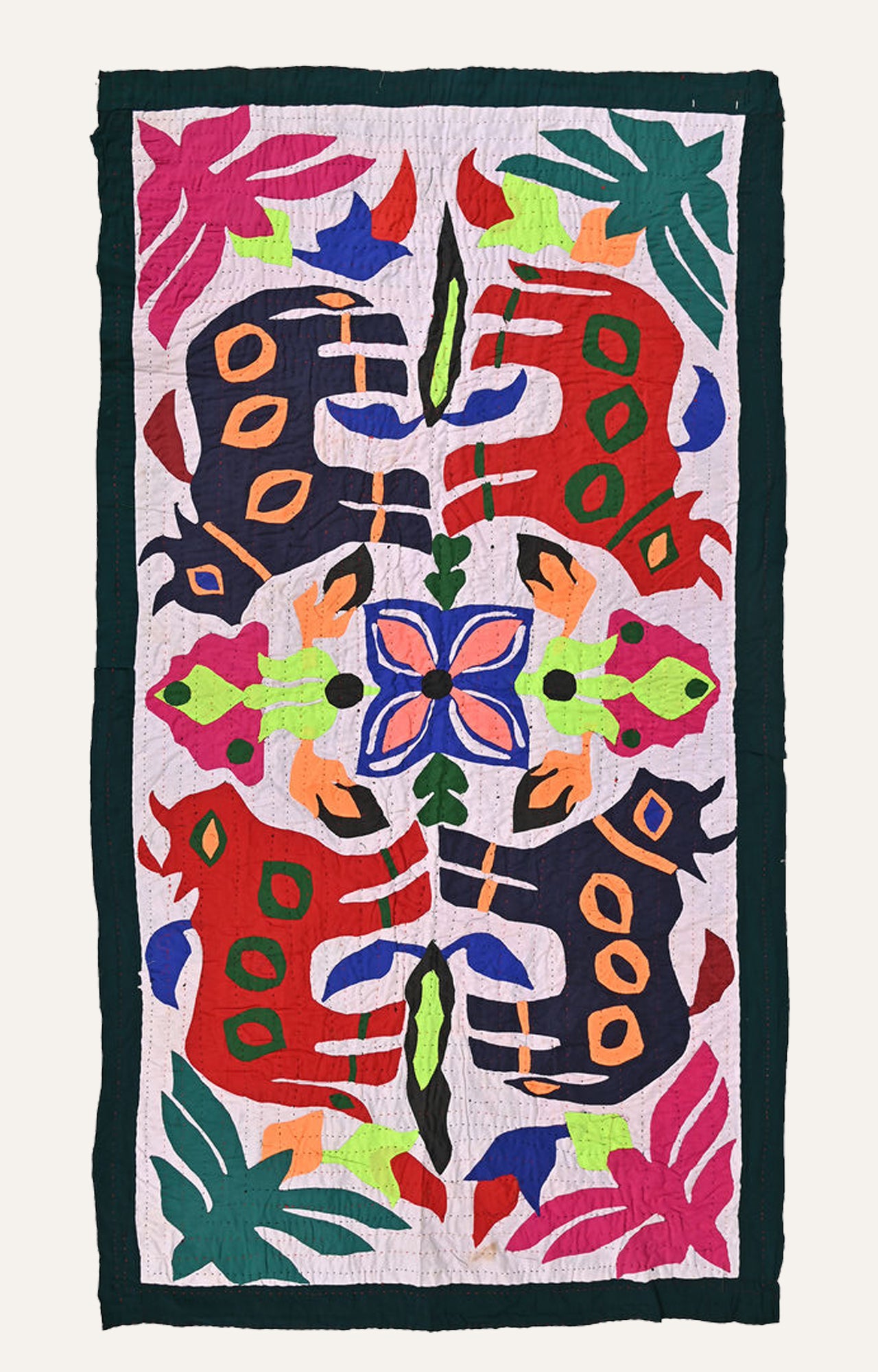 Wildlife Serenade: Cotton Textile Wall Tapestry with Animal Figures and Floral Splendor