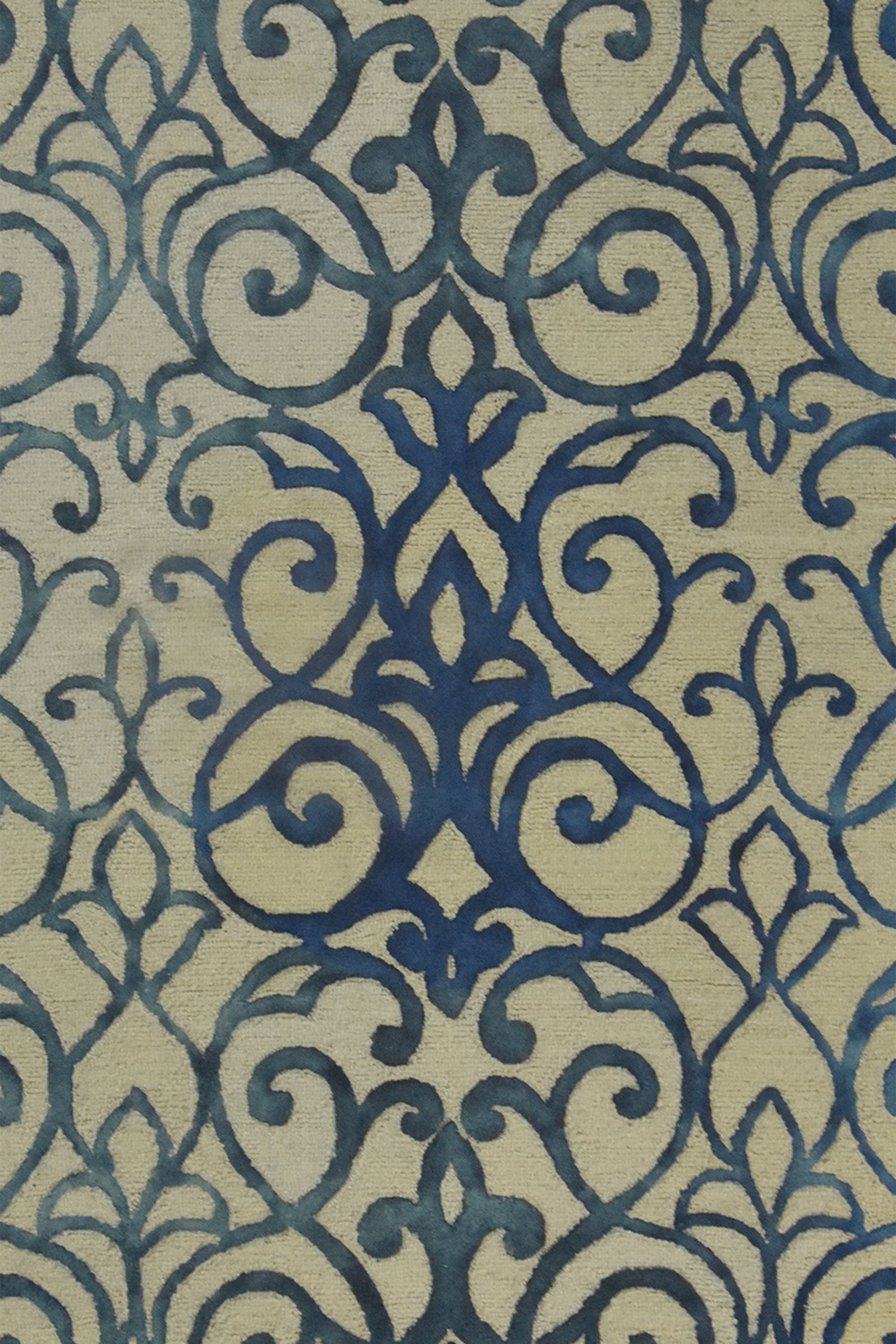 8x10 Ft. Ivory Blue Scrollwork Wool Area Carpet
