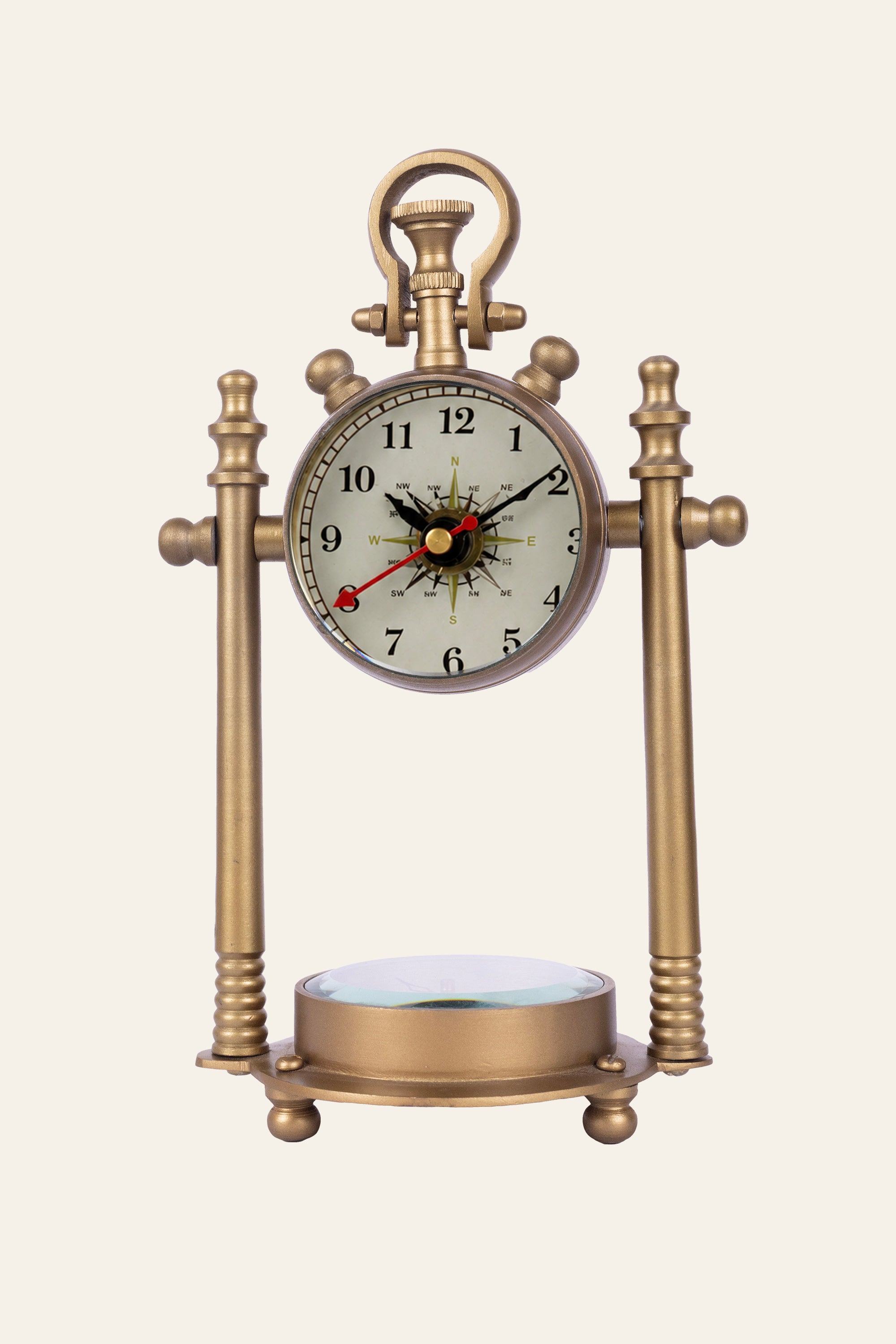 Compass Analog Desk Clock for Maritime Table Styling