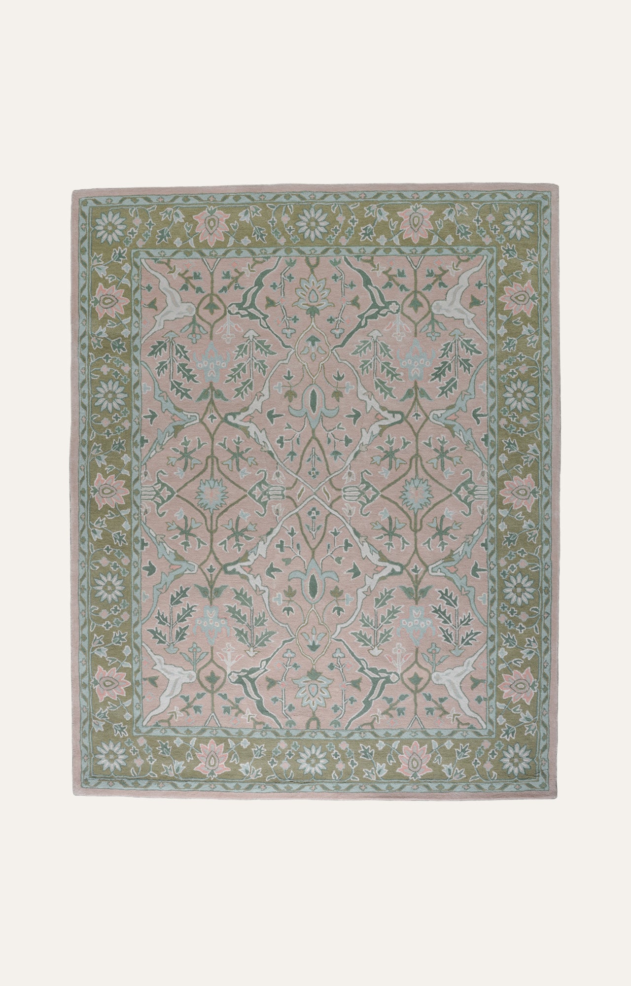 8 x 10 Ft Hand Tufted Peach Pink and Ivory Modern Colorful Oushak Carpet
