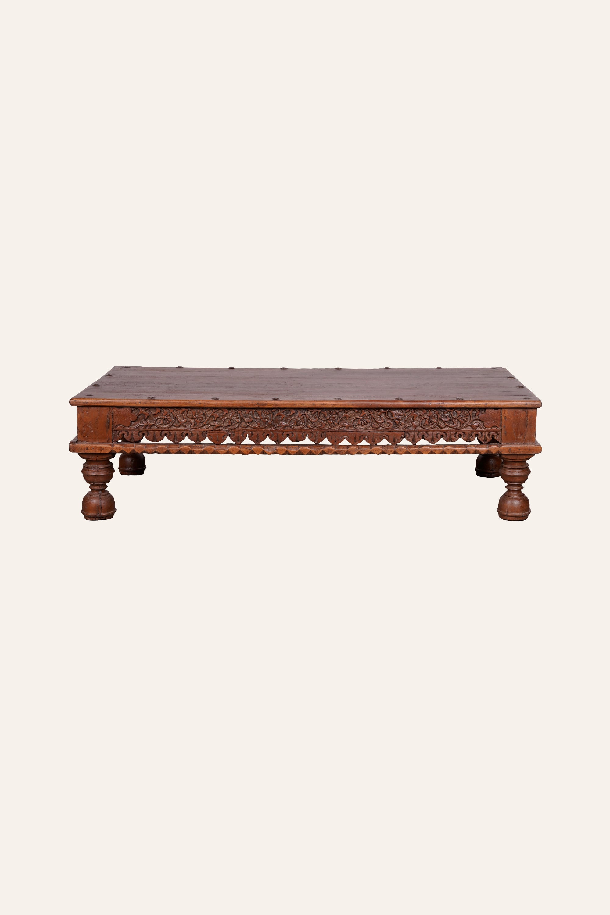 Carved Rectangular Coffee Table with Floral Arched Apron