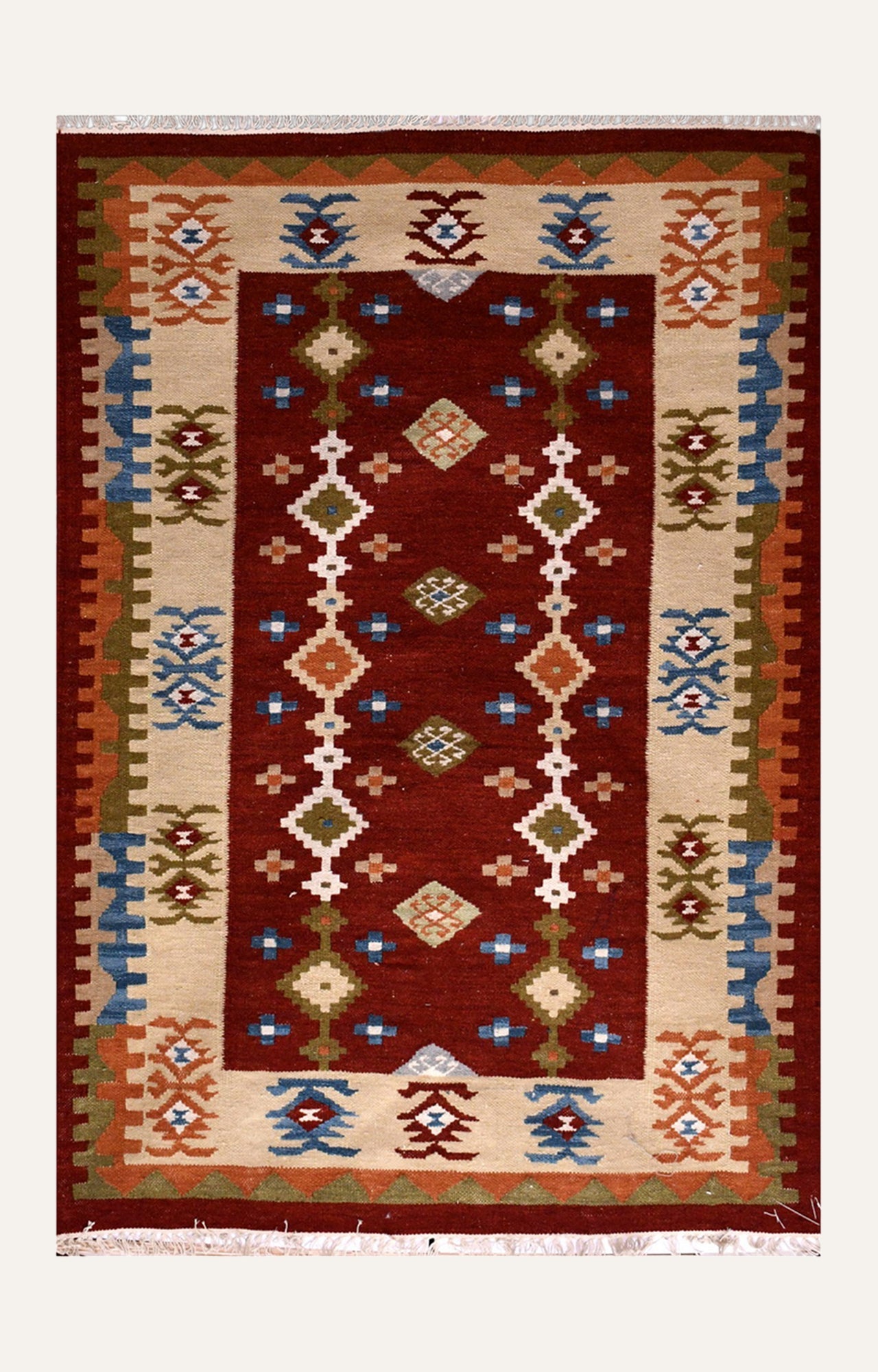 Rust Red Tribal Medallion Flatweave Rug