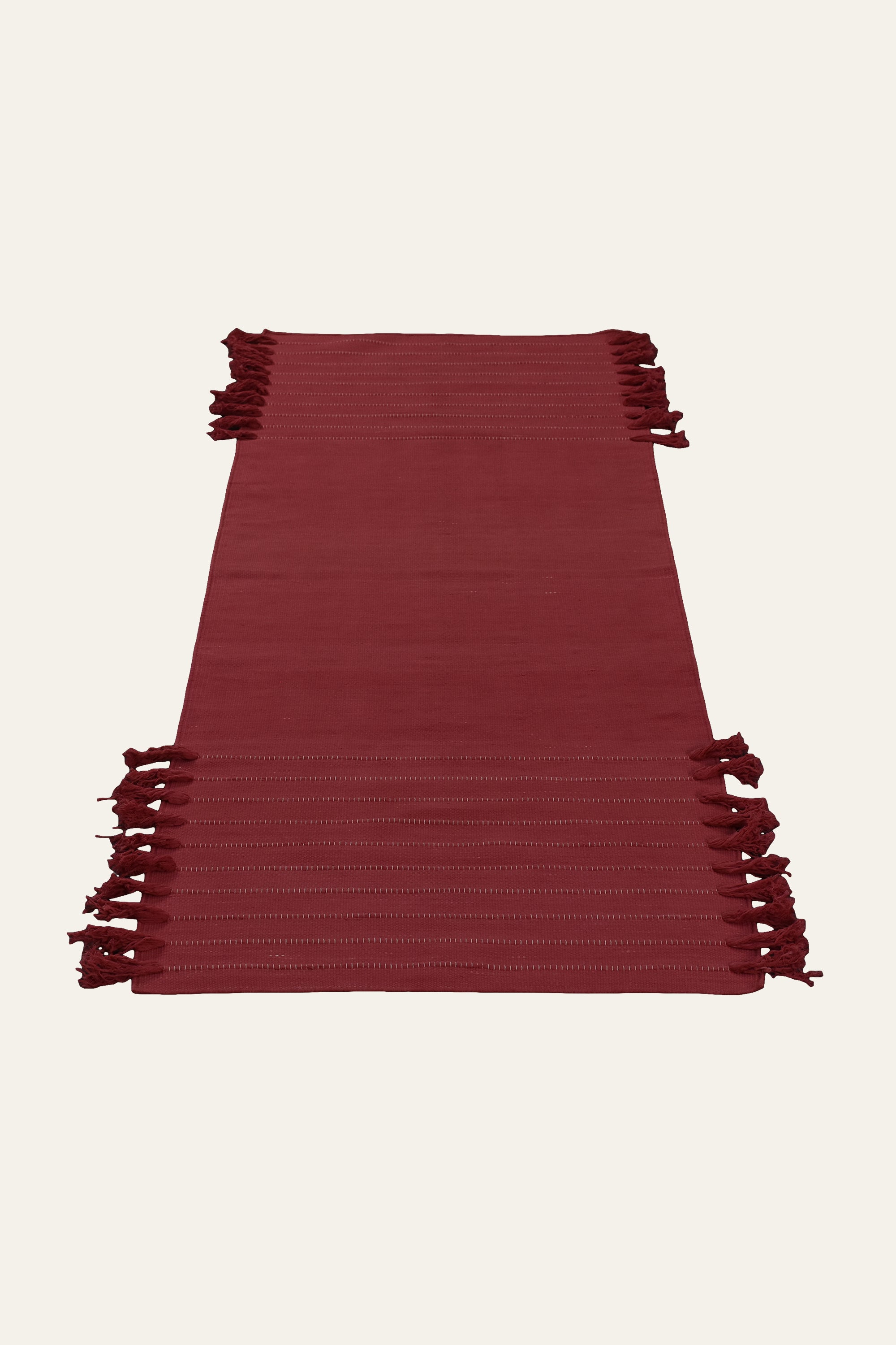 Plain Red Washable Cotton Yoga Mat with Fringe