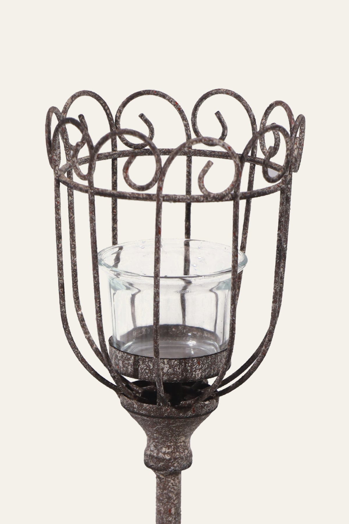 Compact Scroll Cage Pedestal Candle Holder with Glass Votive