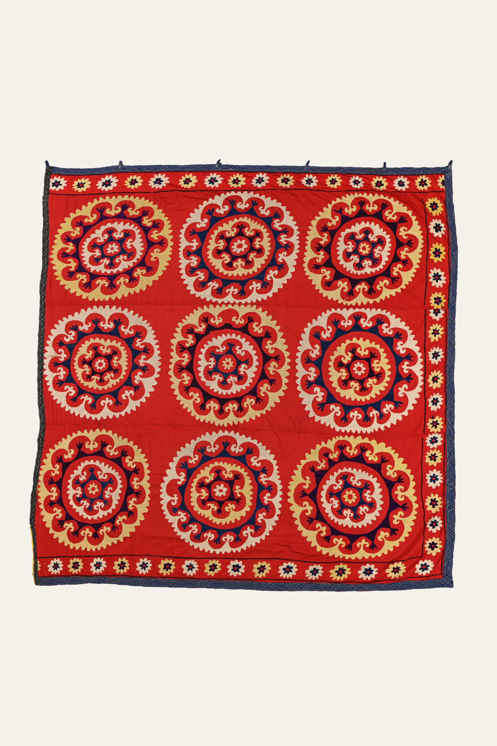 Rosette Red Suzani Antique Wall Tapestry