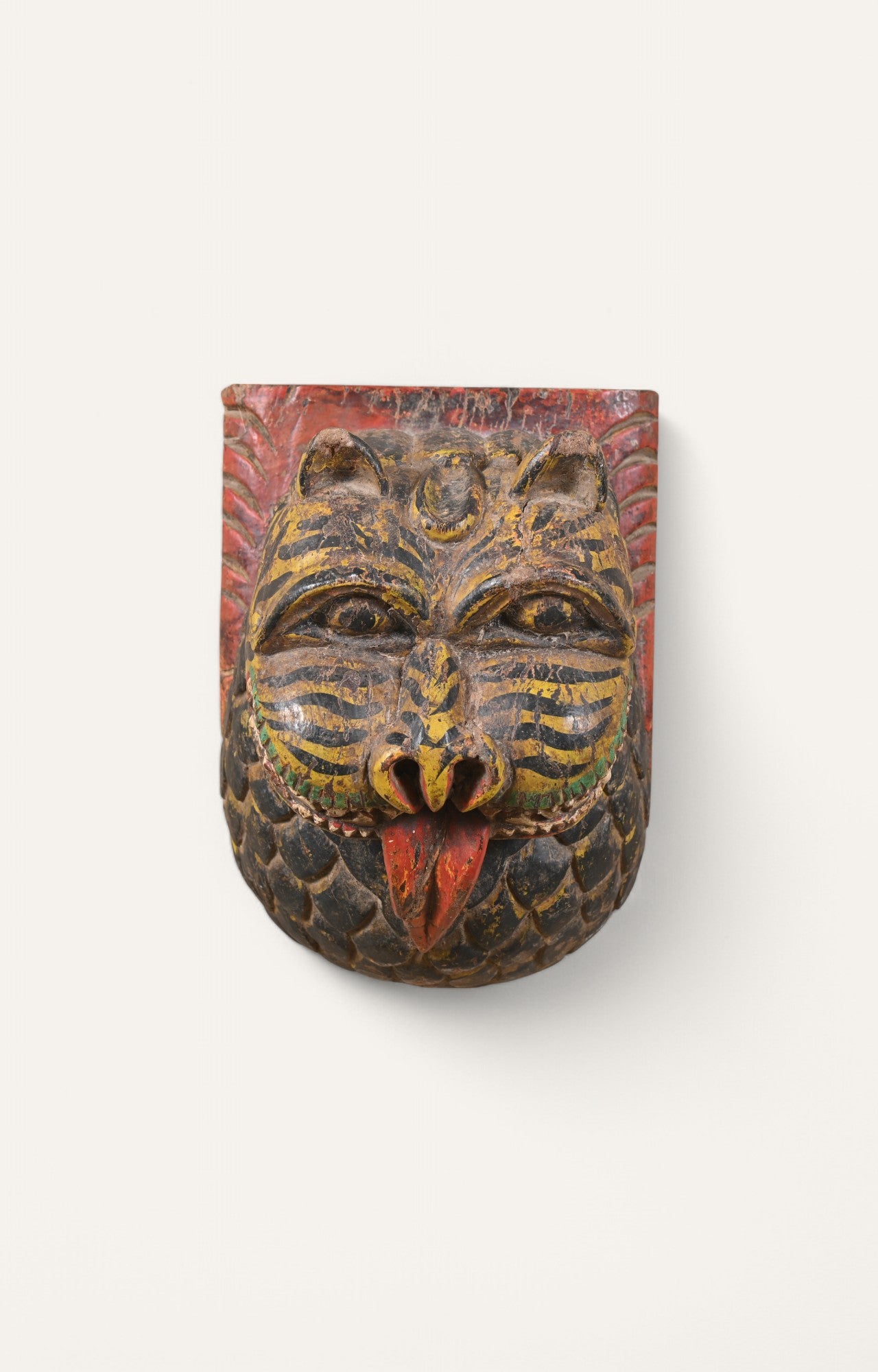 Hand-Carved Wooden Tiger Wall Mask