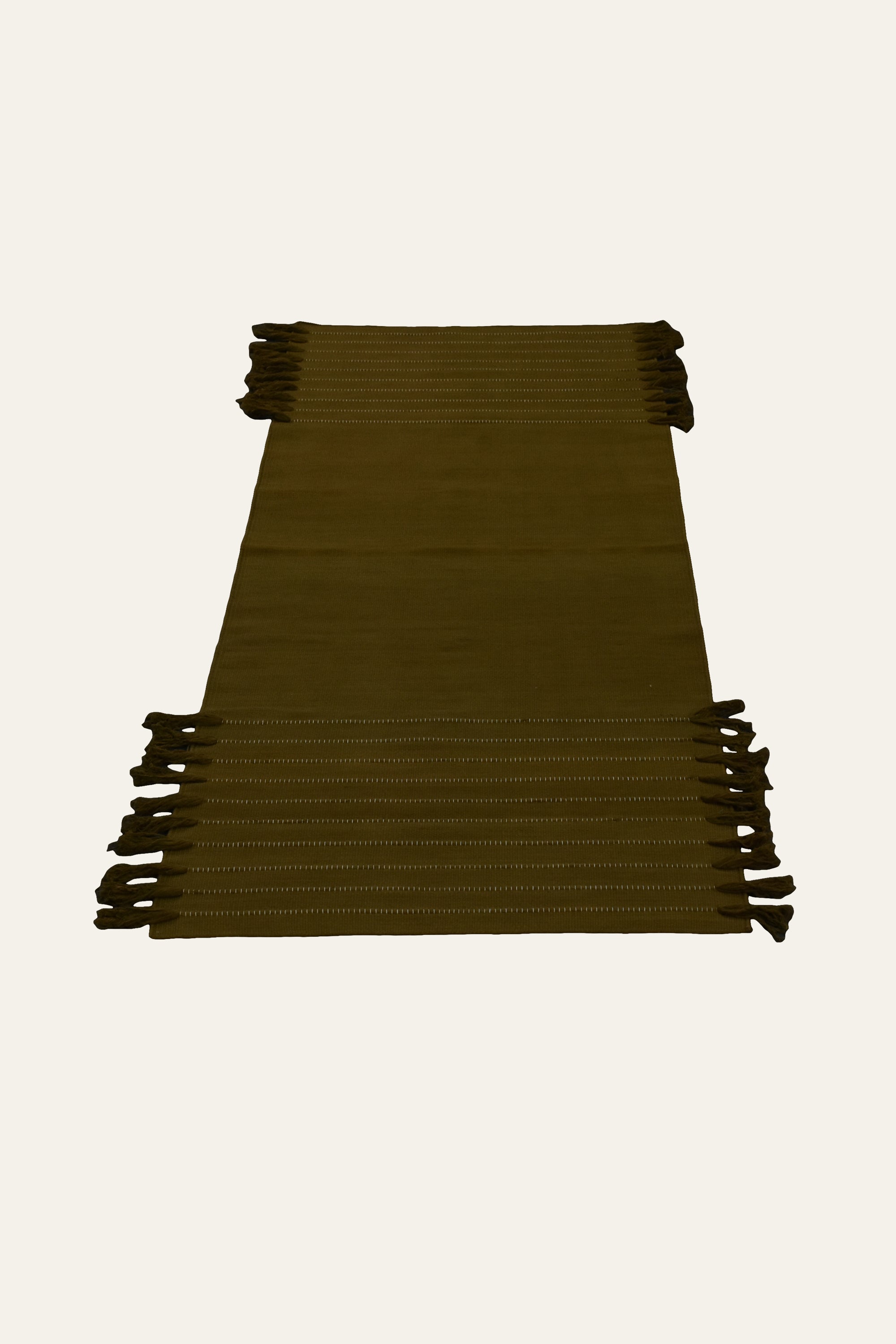 Olive Green Washable Cotton Yoga Mat with Fringe