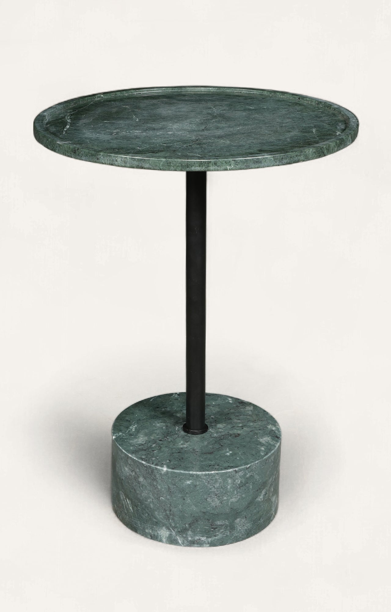 Minimalist Green Marble and Black Metal Side Table