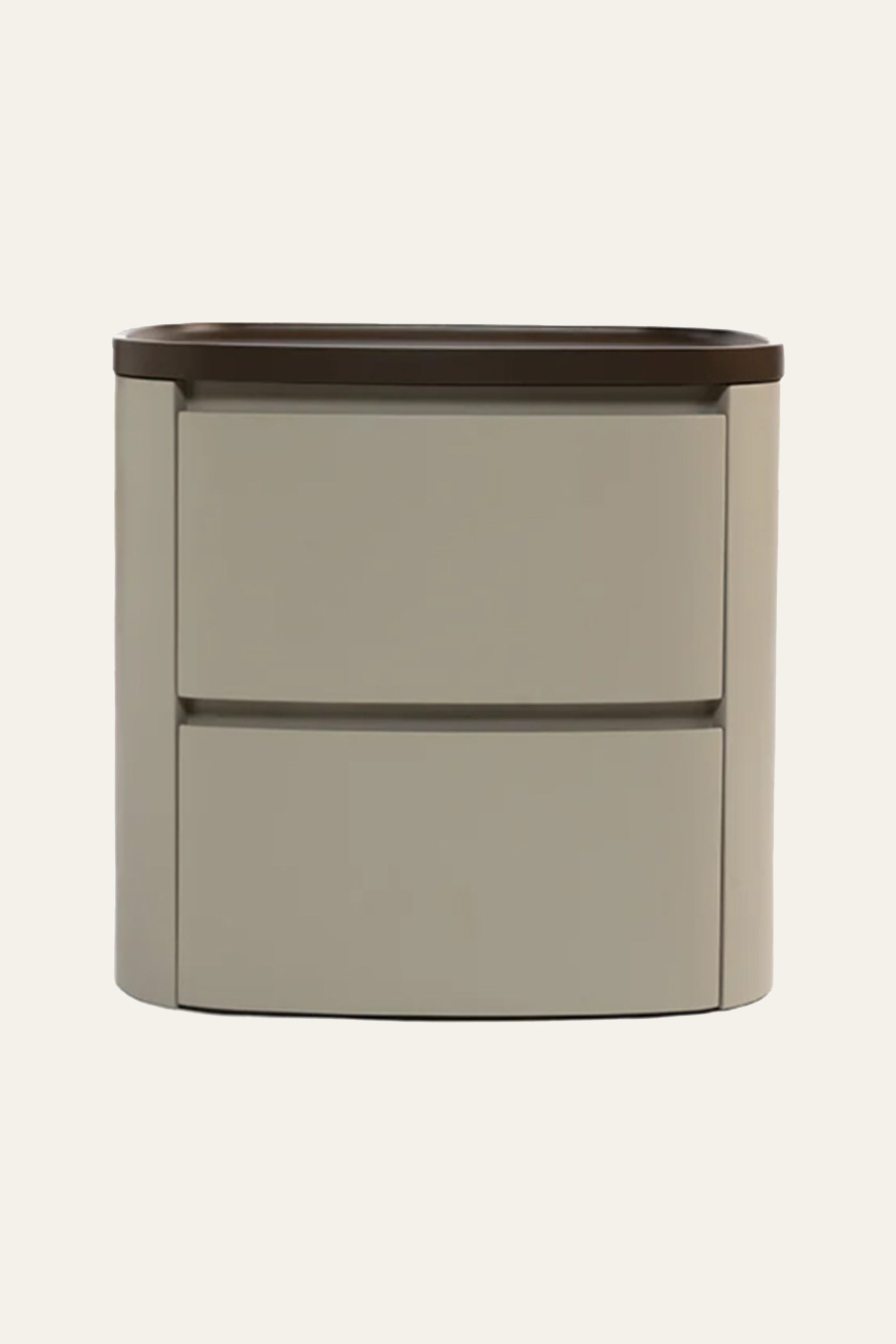Taupe Leather 2-Drawer Bedside Table in Wood Frame