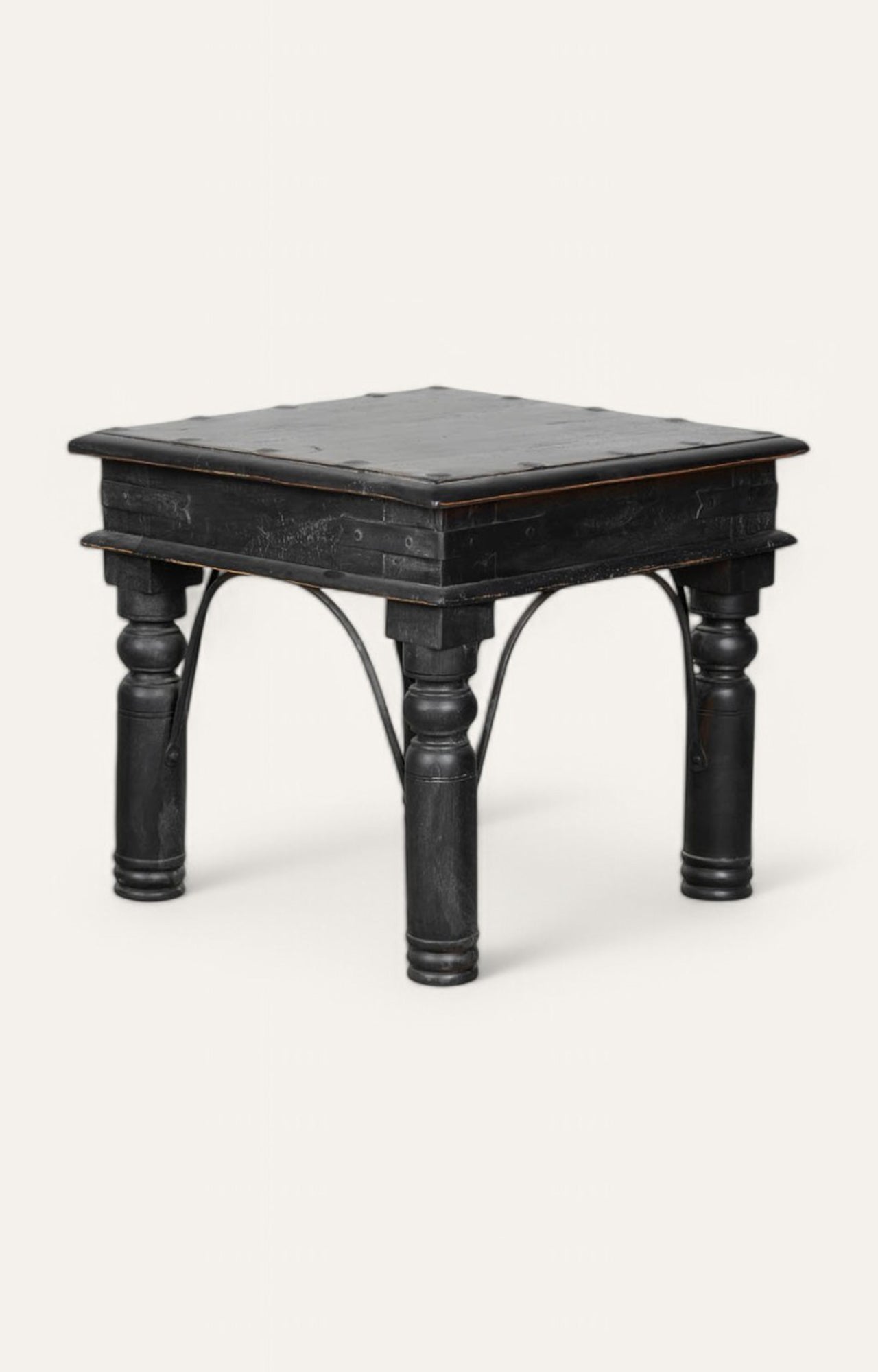 Black Wooden Side Table with Metal Accents